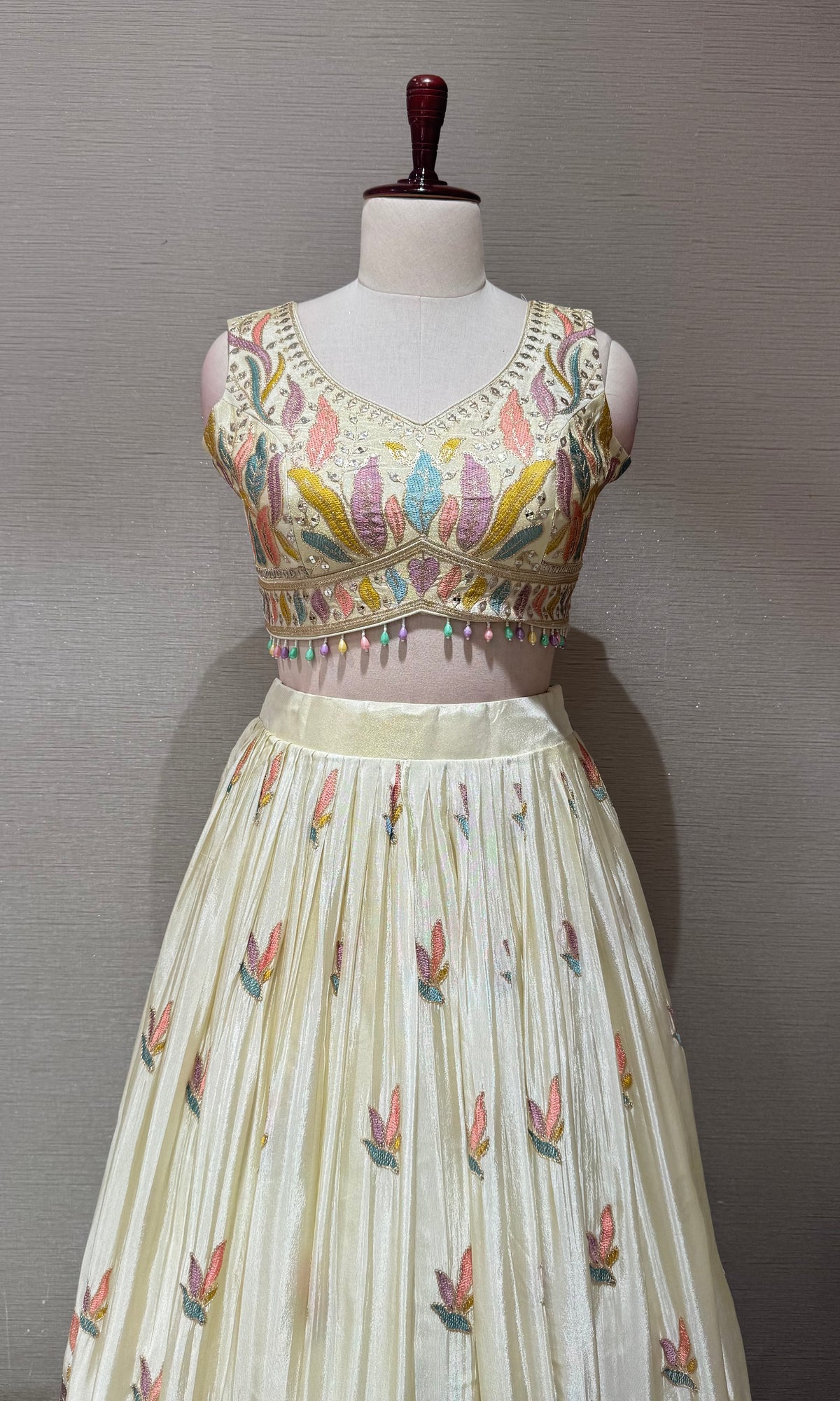 Cream Tissue silk Floral Print Lehenga Set