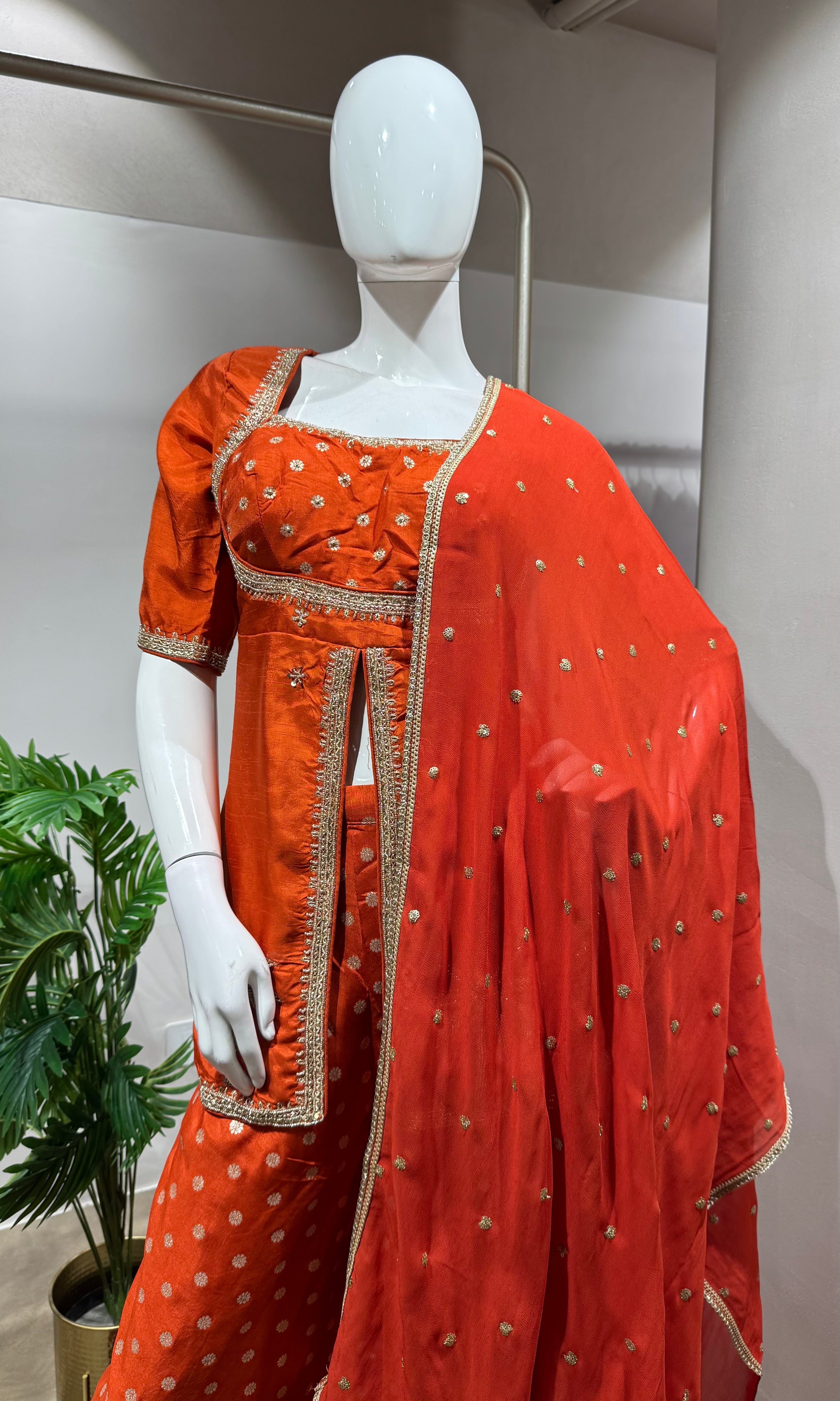 RUST PEPLUM FRONT SLIT PALAZZO SET