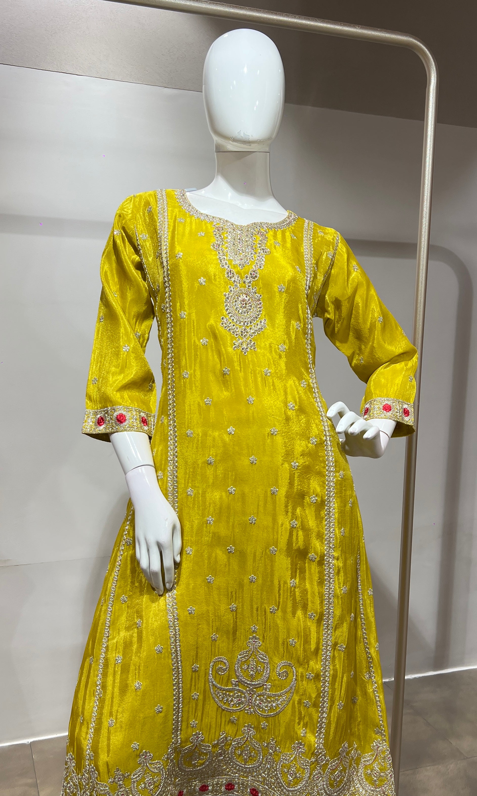 Yellow Silk Embroidered Kurta Suit with Dupatta