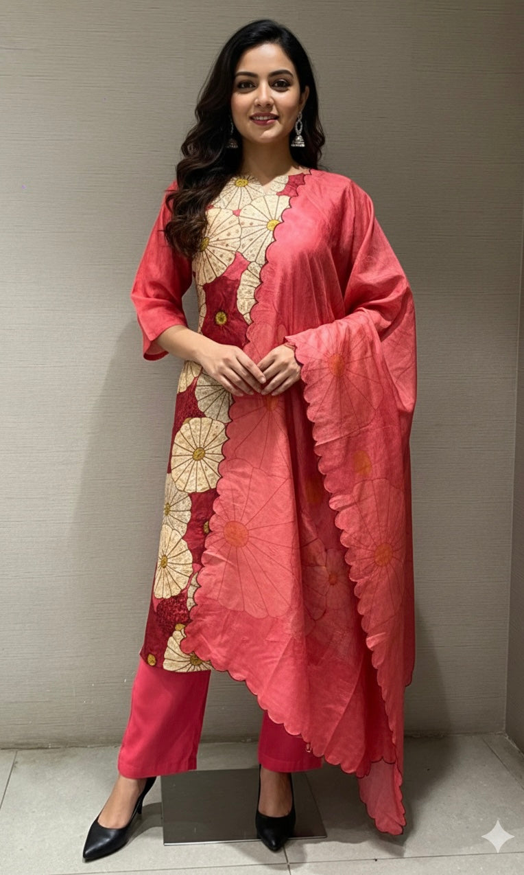 Light pink FLORAL kurta SET