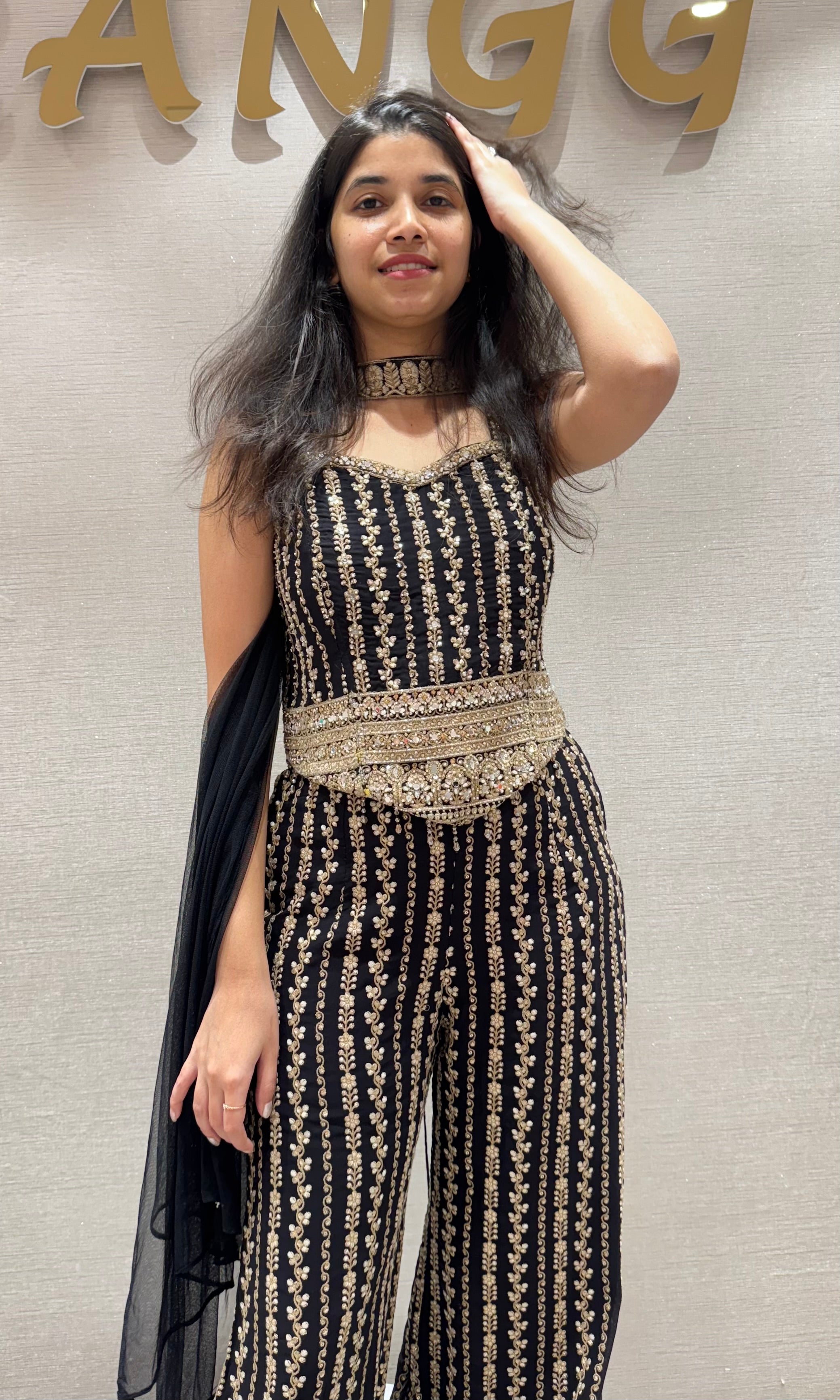 Black PEPLUM GOLD PALAZZO SET