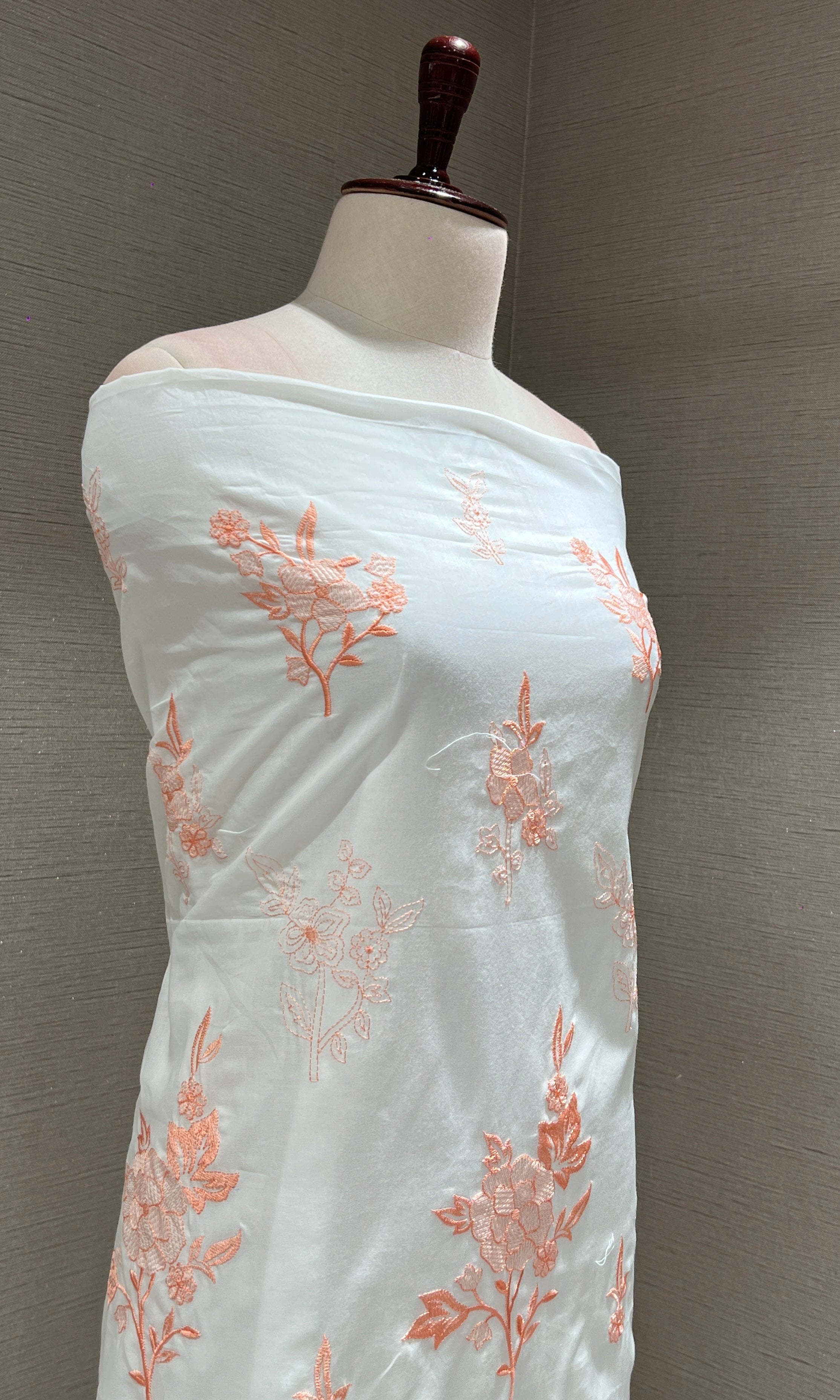 WHITE AND Orange dress material
