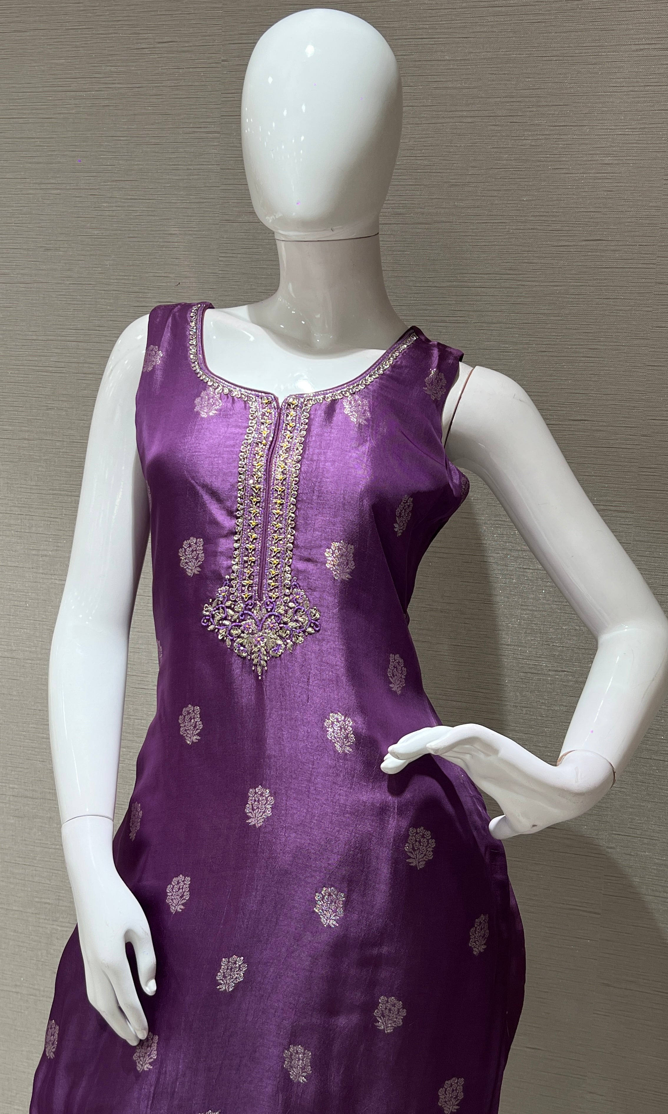 Purple Embroidered Kurta Set with Dupatta