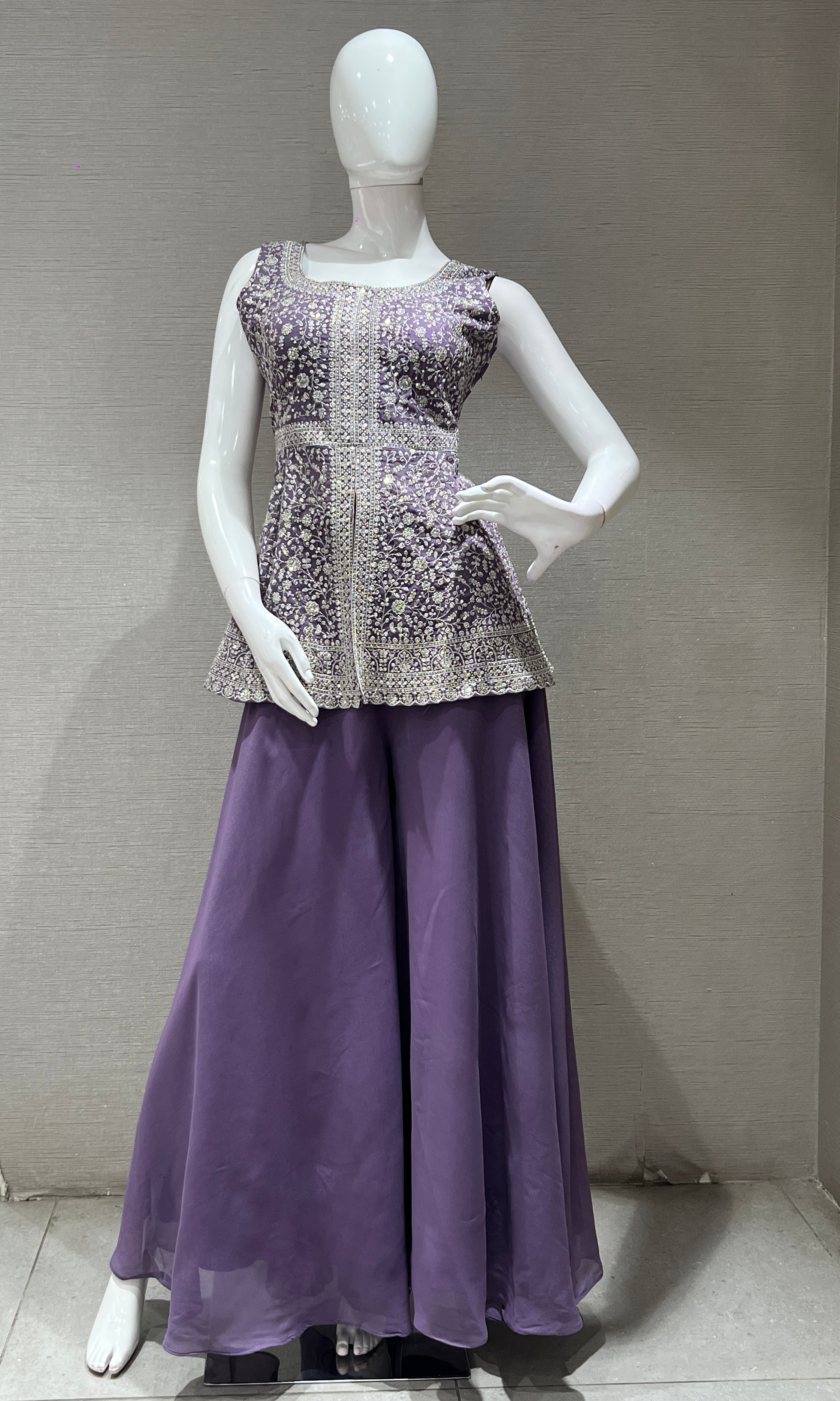 Purple EMBROIDERED PEPLUM PALAZZO