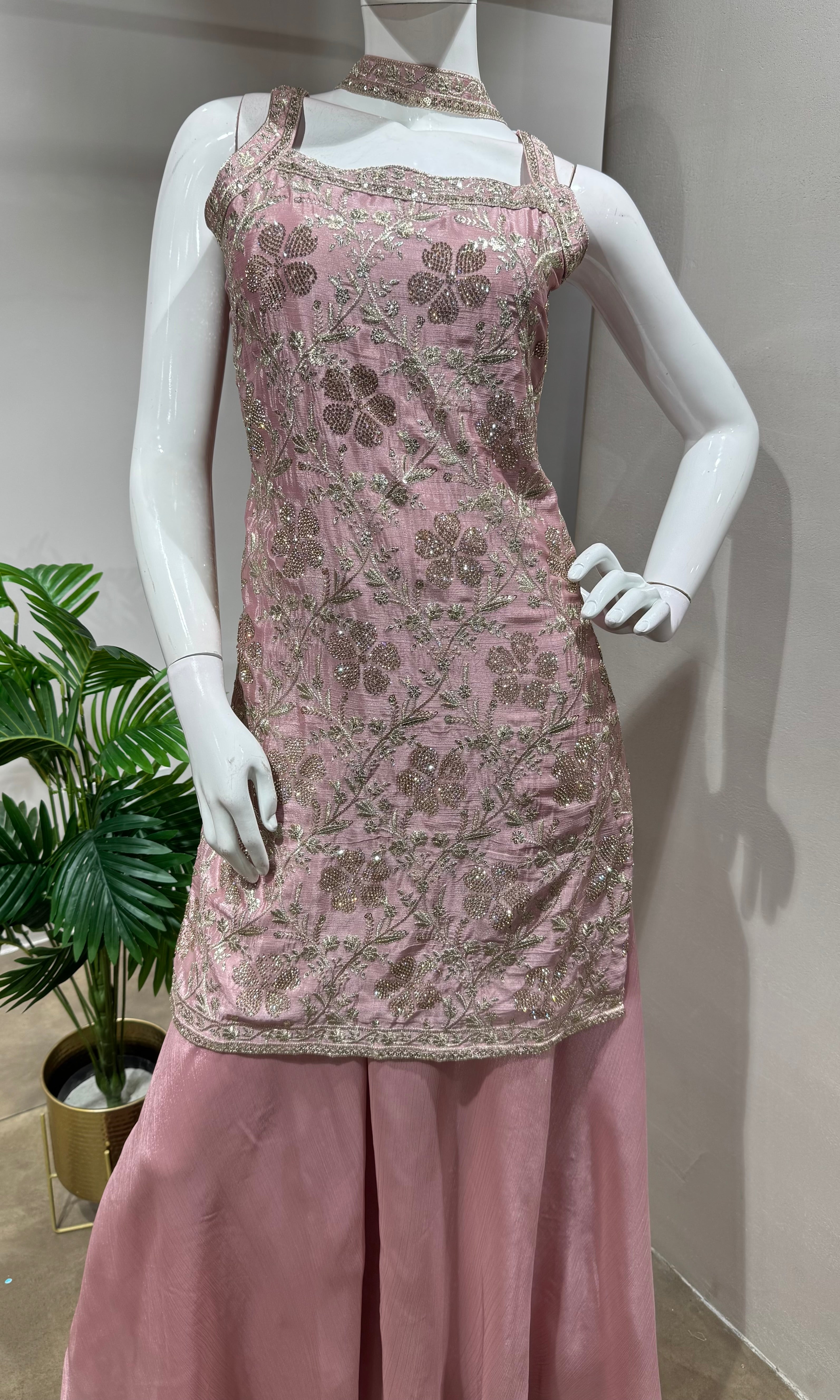 Blush Pink FLORAL Embroidered Sharara Set