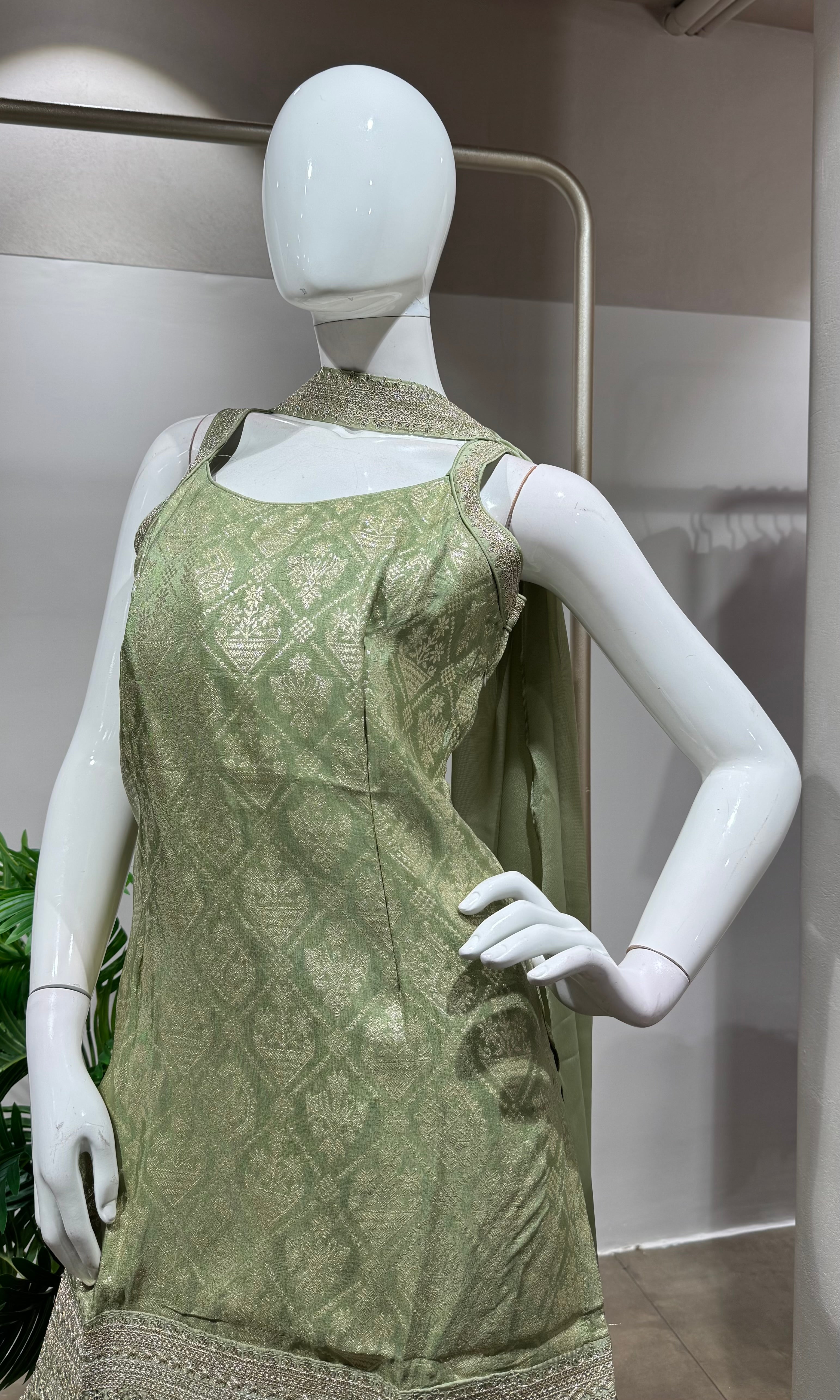 Green Sharara with Golden Embroidery