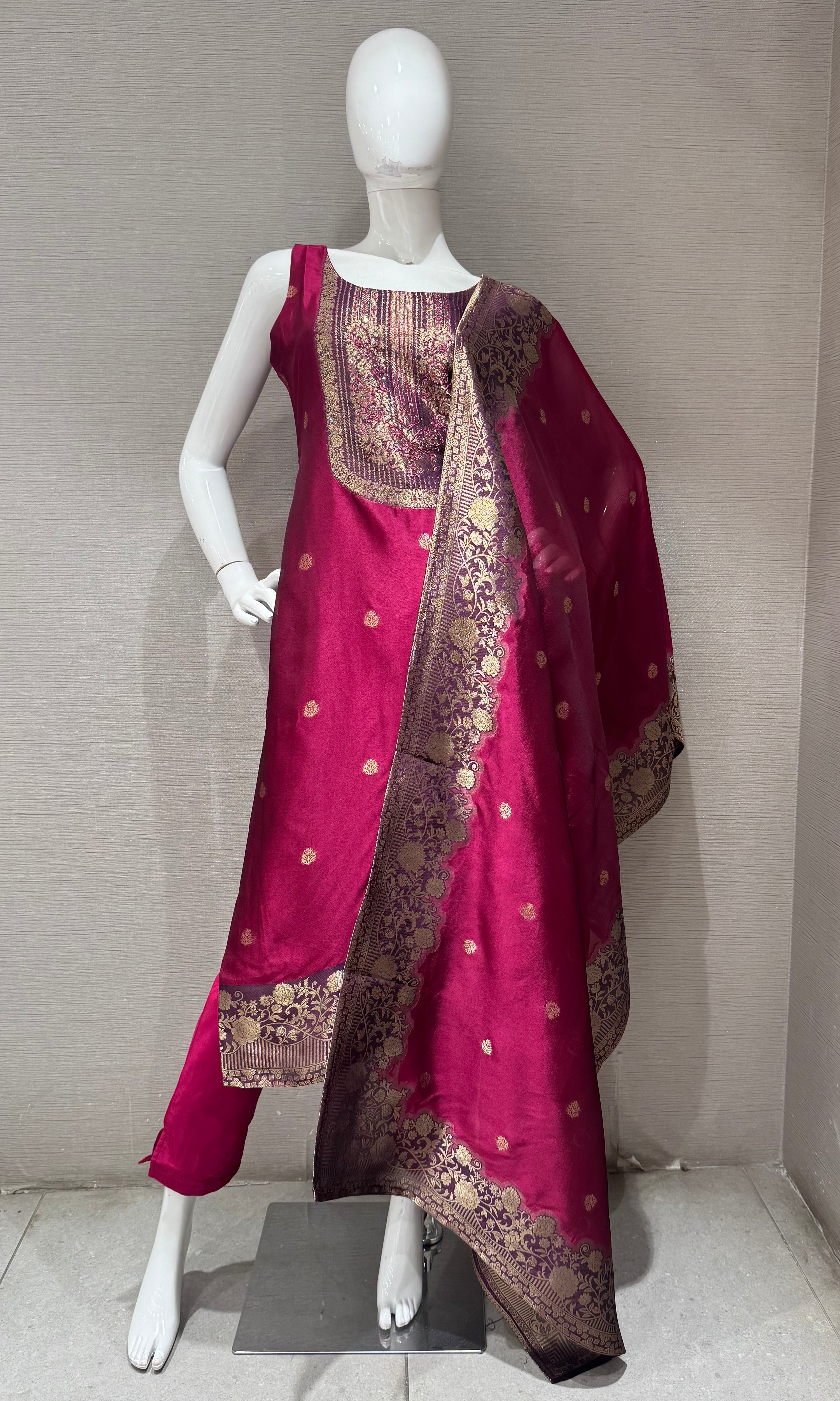 Royal Wine Fuchsia Zari Embroidered Kurta Set