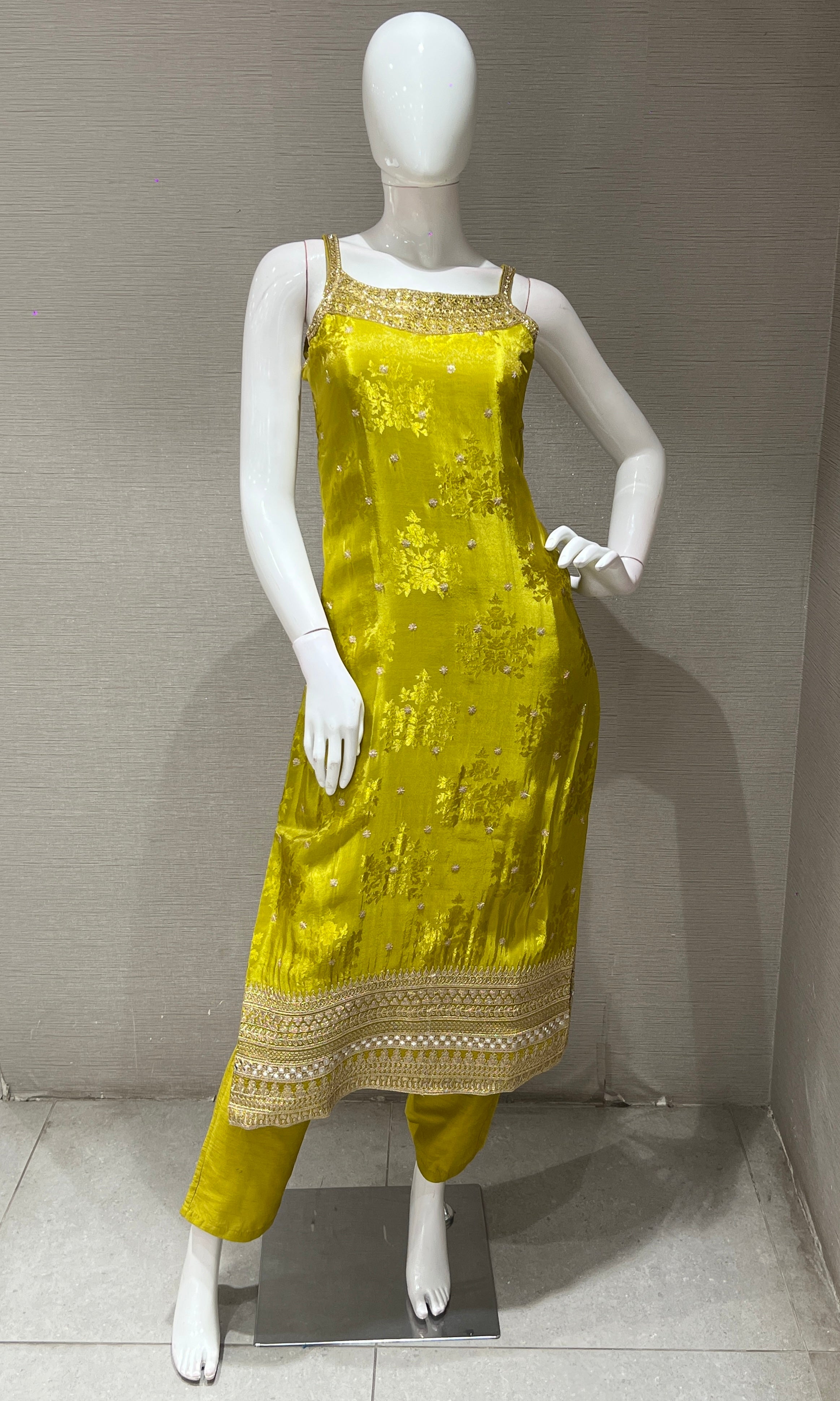 Mehandi greeN and gold embroidered KURTA SET