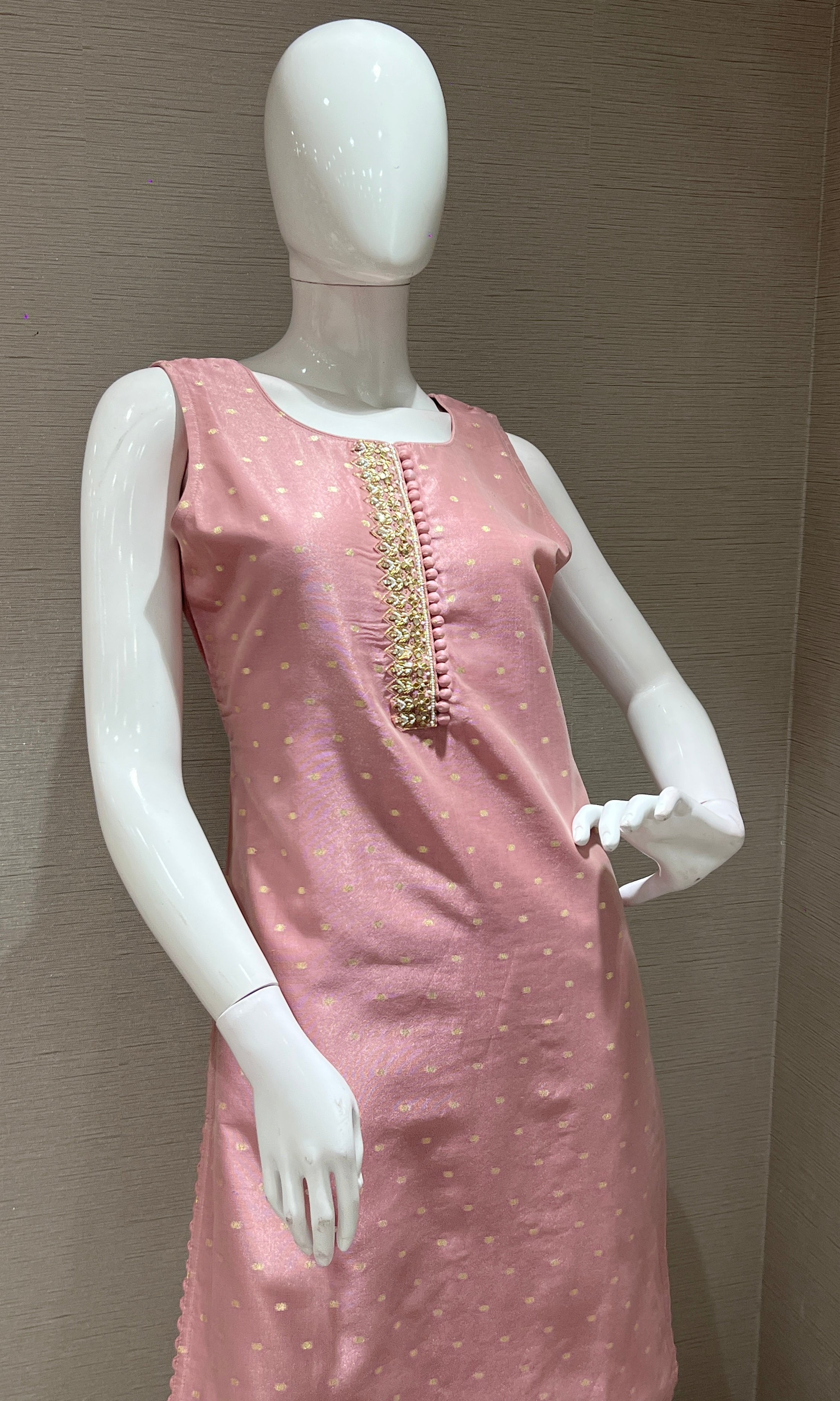 Onion pink kurta set with striped dupatta
