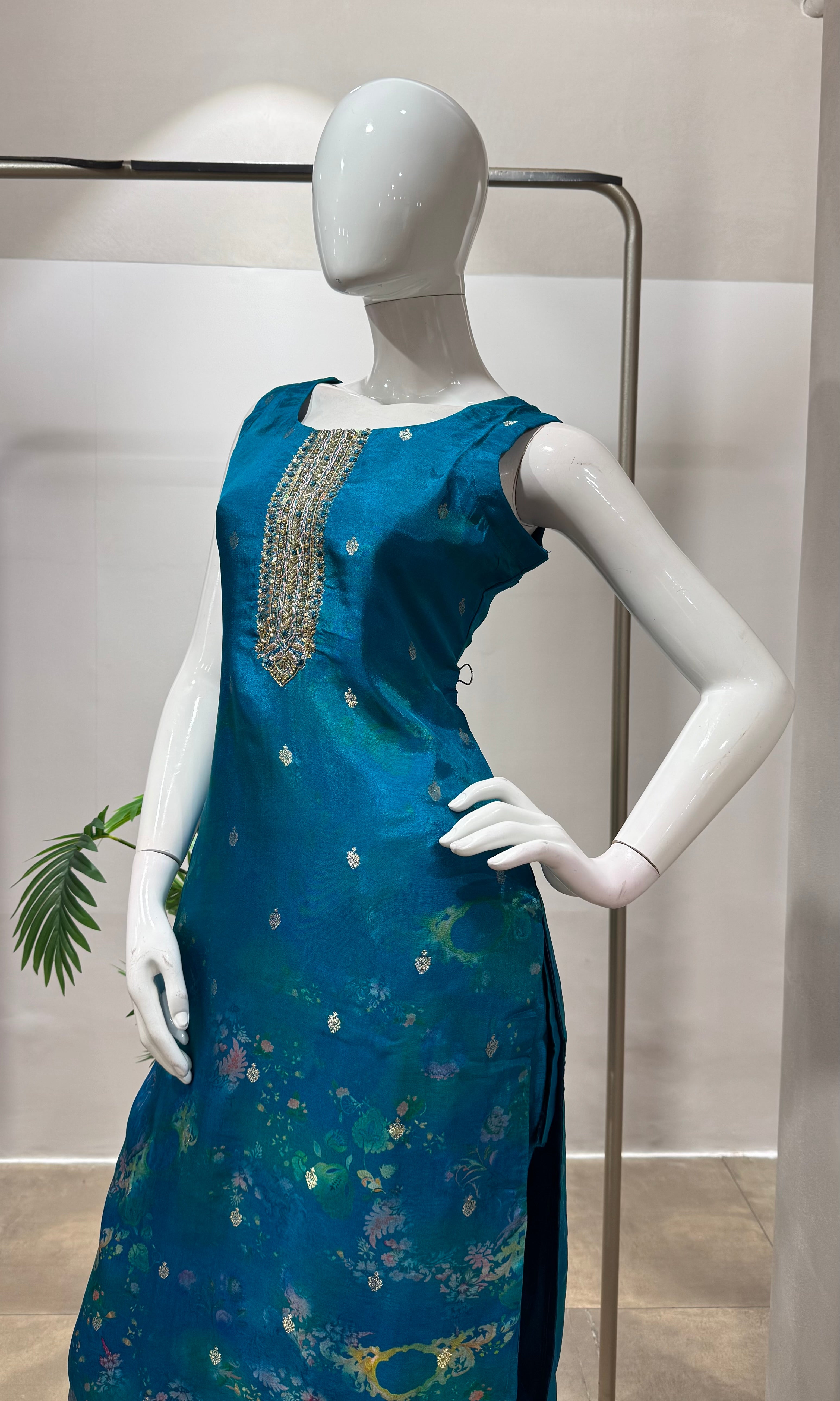 Rama blue EMBROIDERED KURTA SET