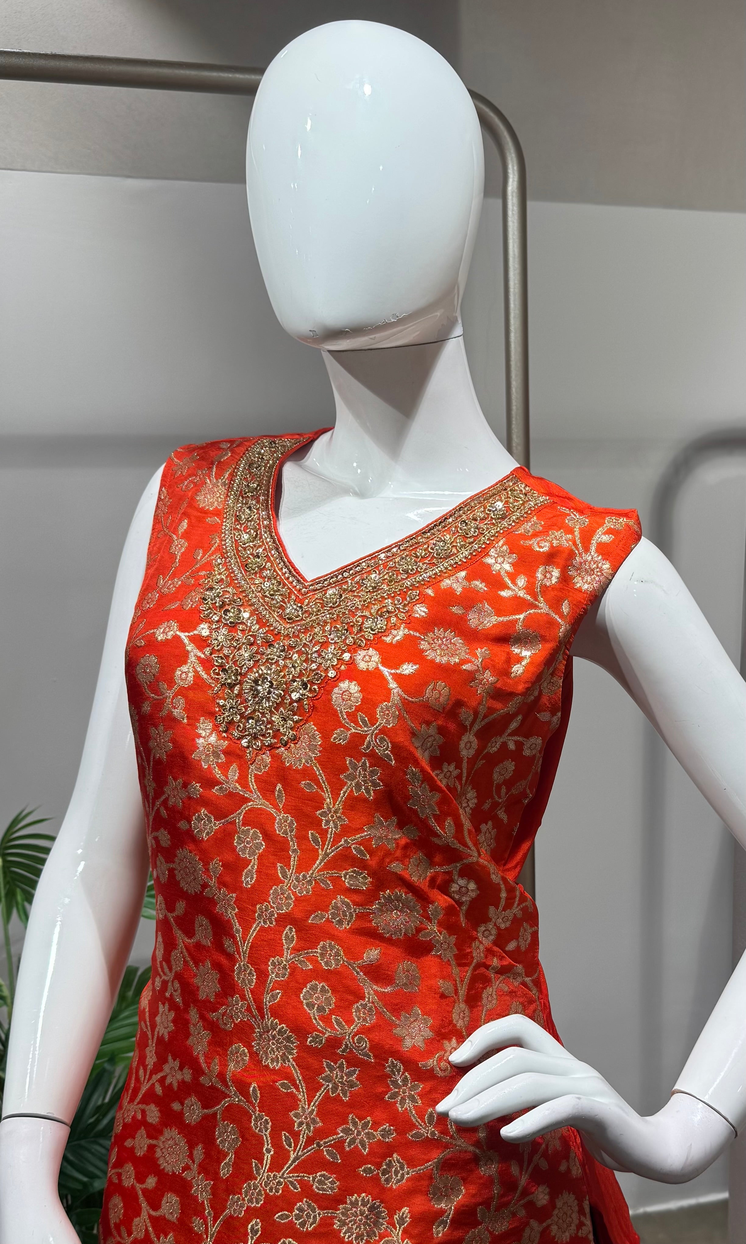 Orange farshi salwar with dual tone dupatta
