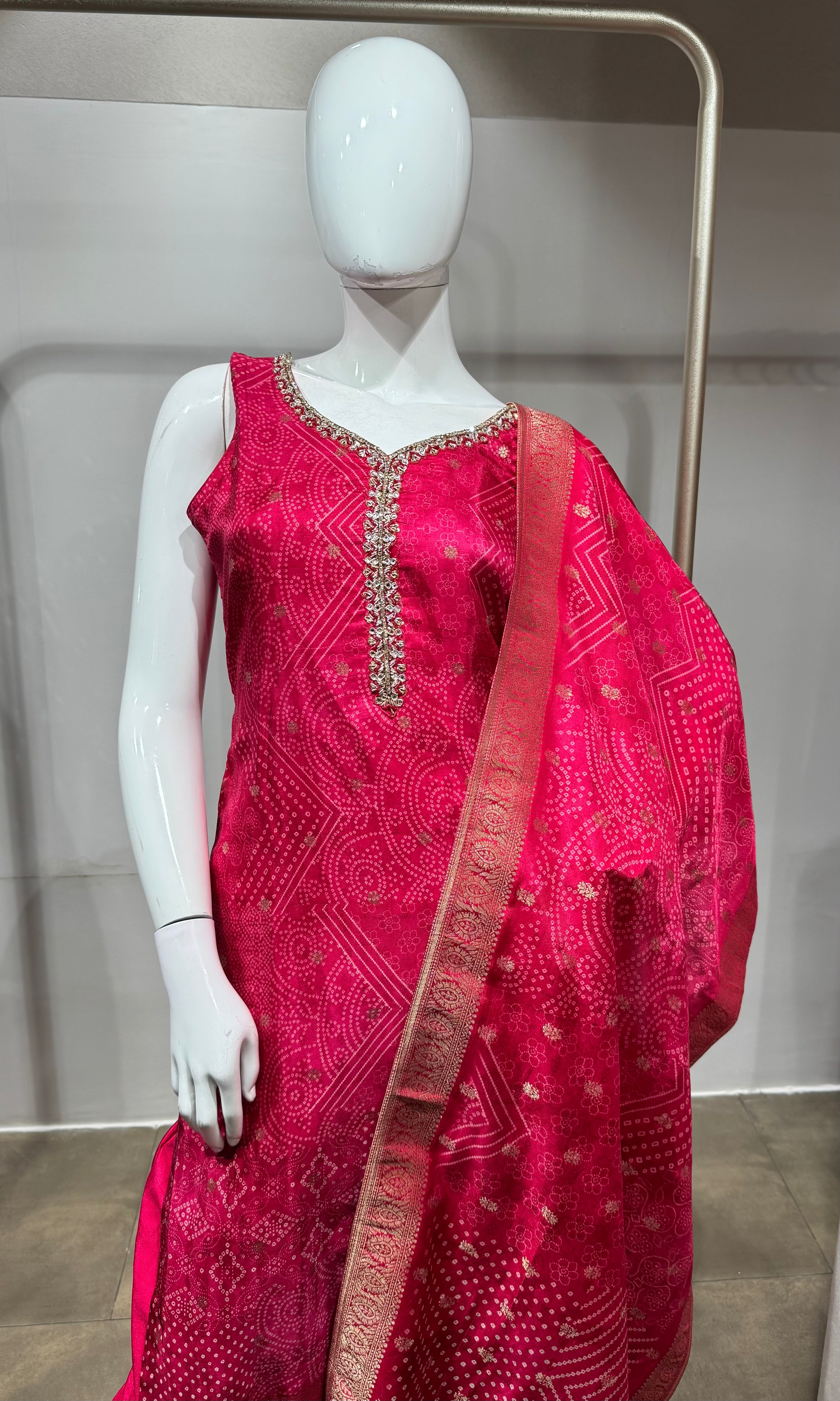 pink Bandhej Kurta set