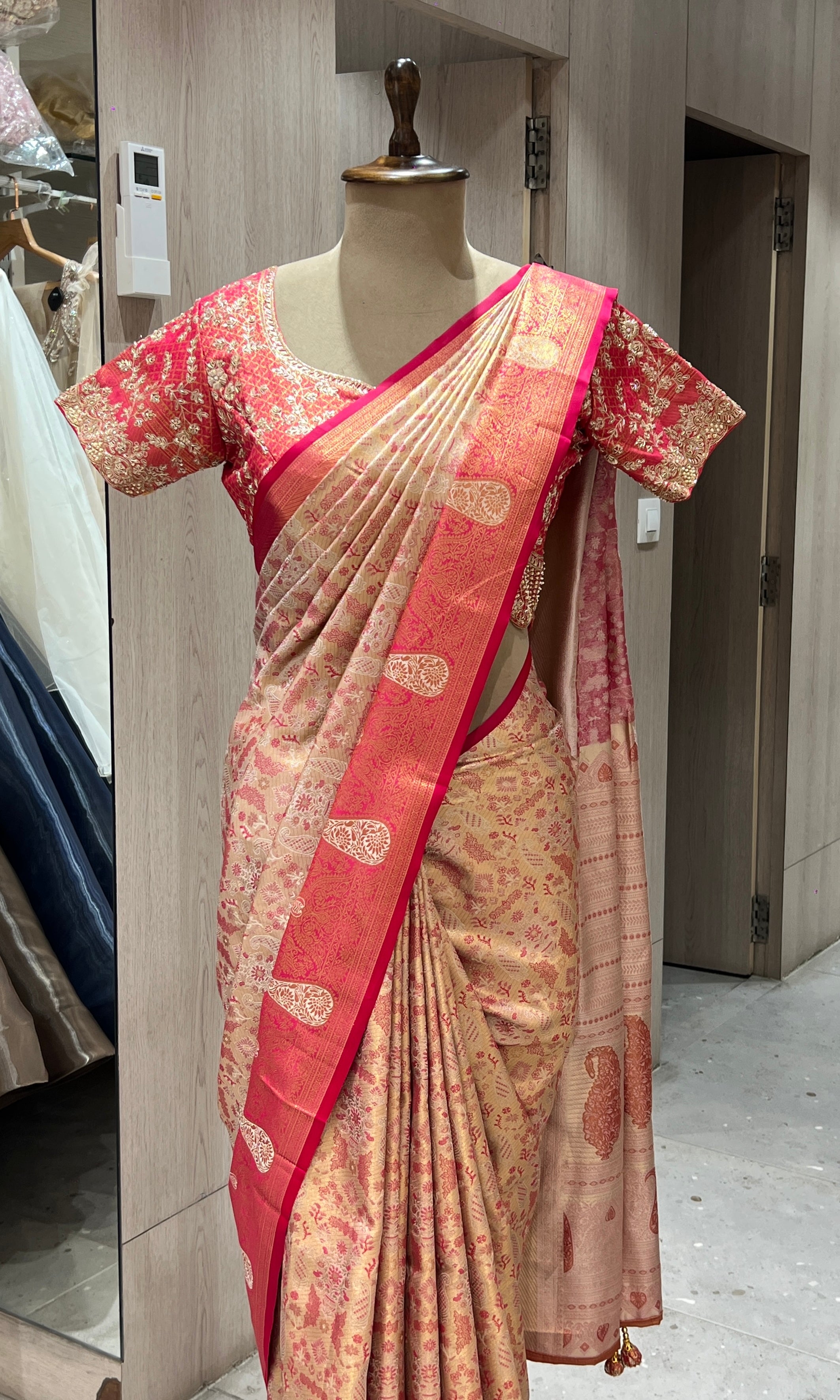 Red saree with ready blouse
