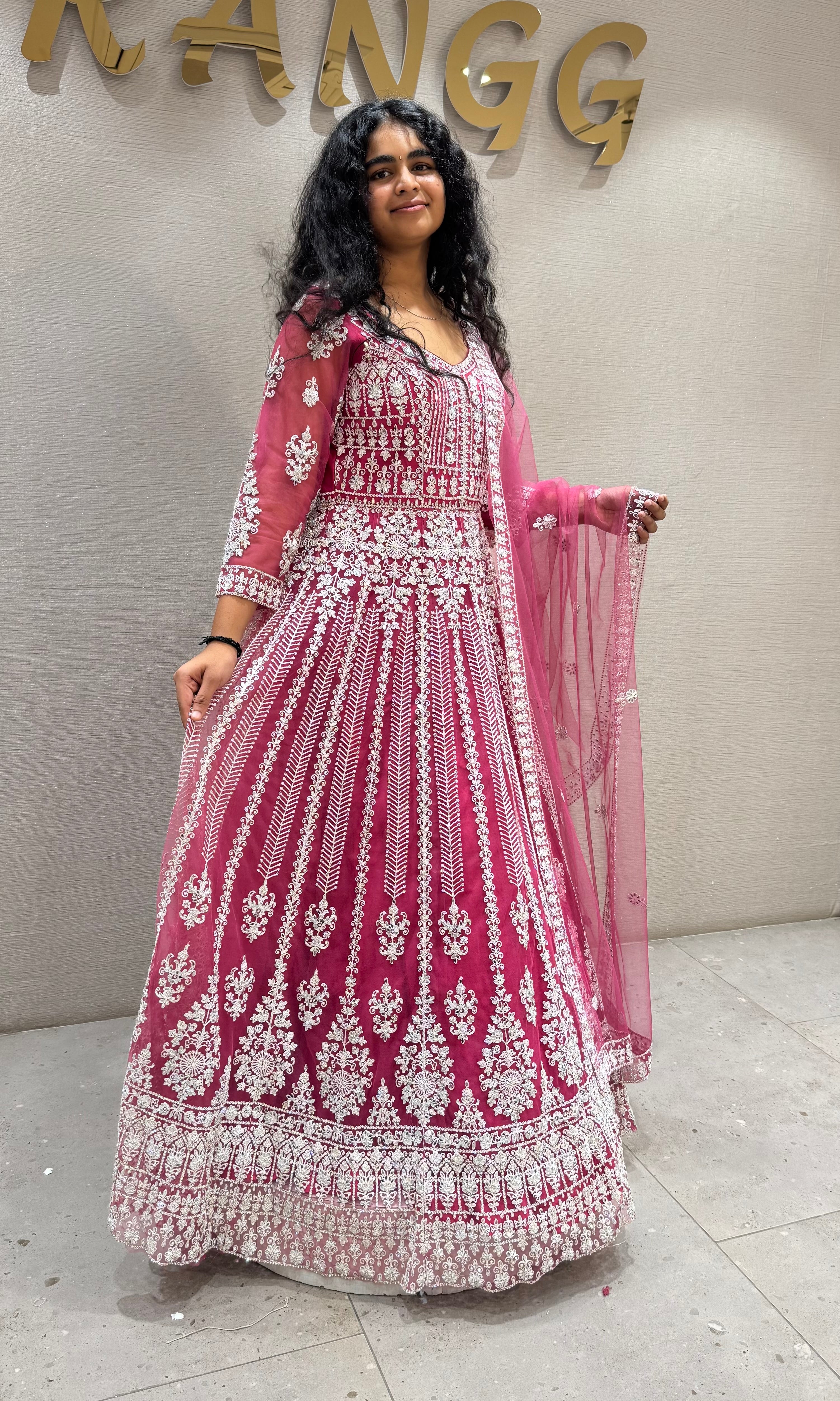 Pink Ethereal Magenta Net Wedding Gown