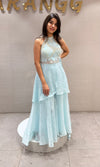 Sea blue Halter Neck Peplum Palazzo Set