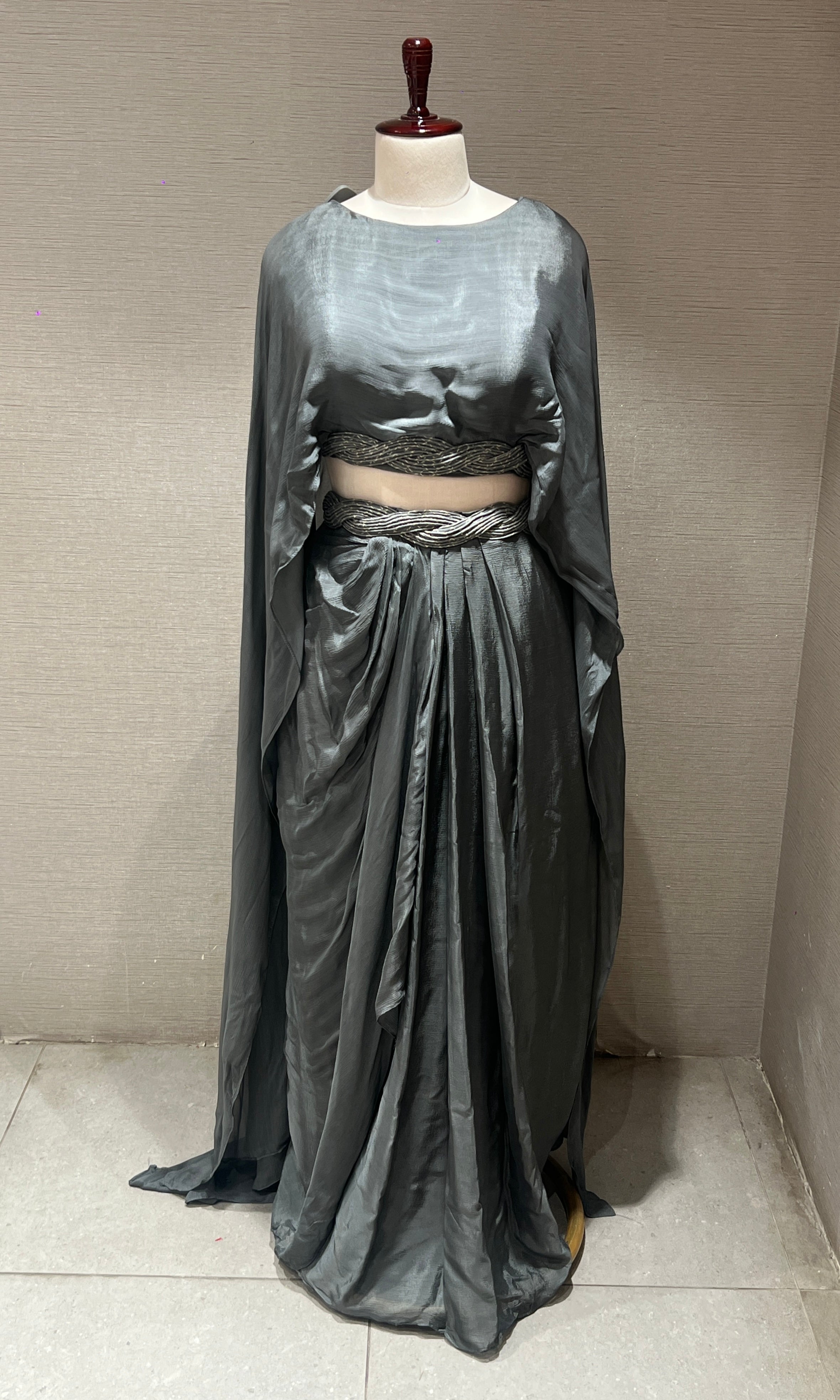Shiny Grey cape skirt indo western dress