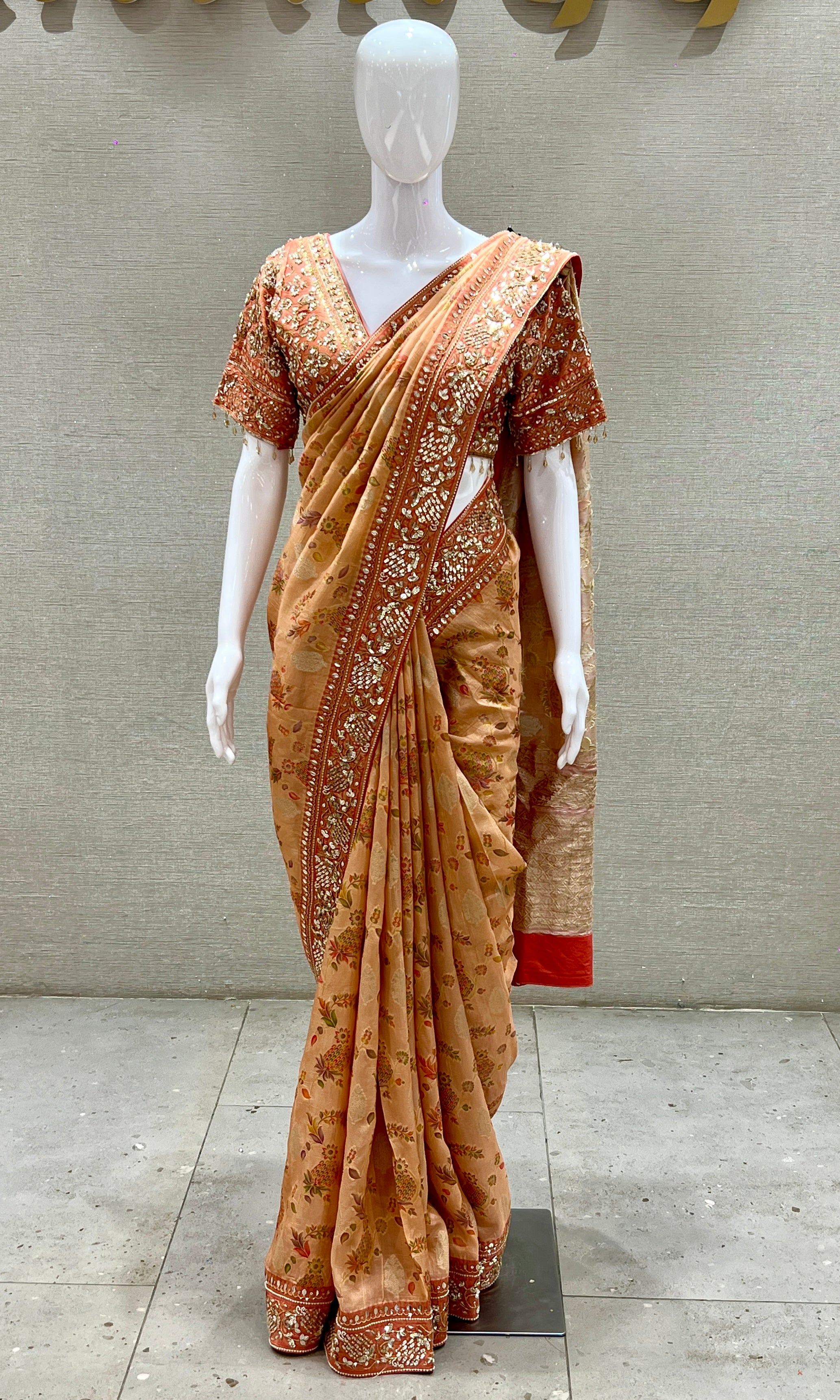 Peach saree with ready blouse