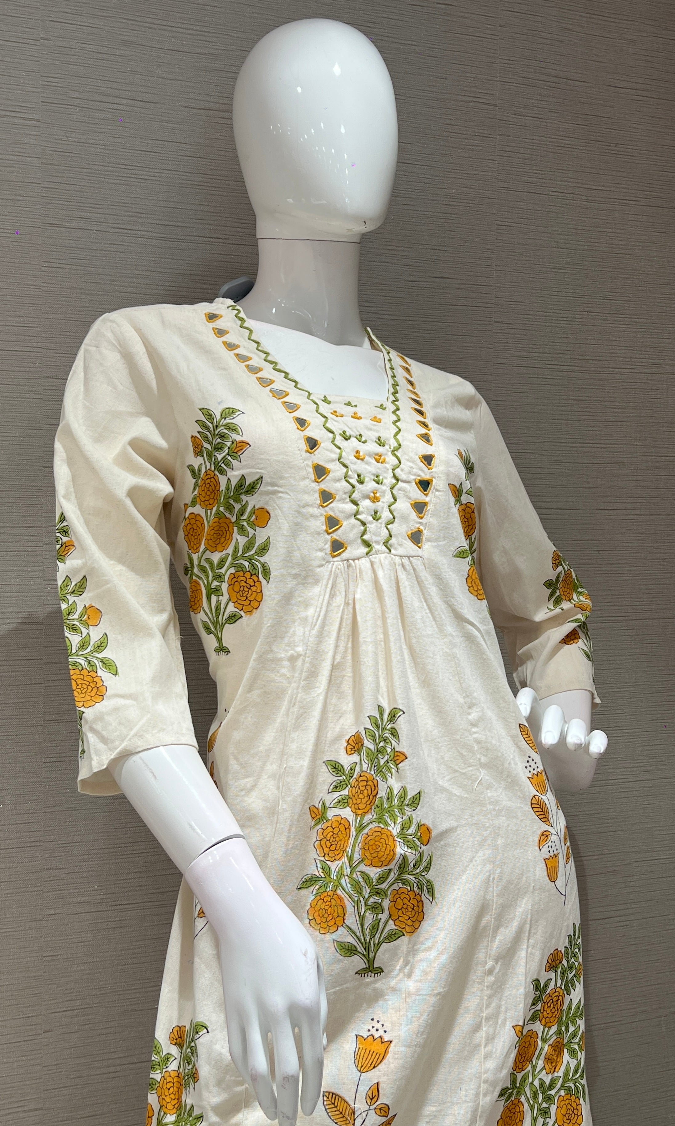 Yellow A LINE KURTI WITH BOTTOM