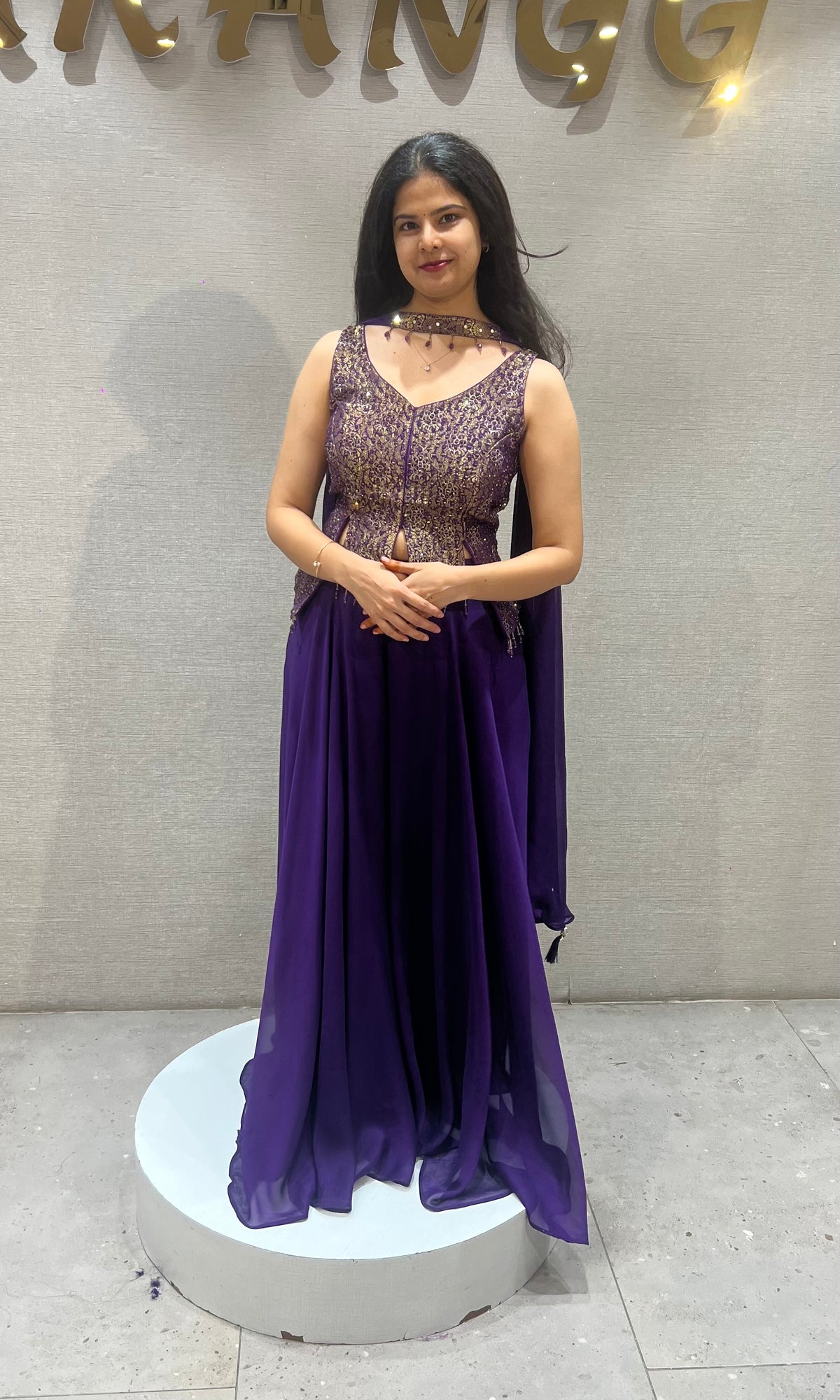 Purple silk Peplum Palazzo with Chiffon Blouse with dupatta