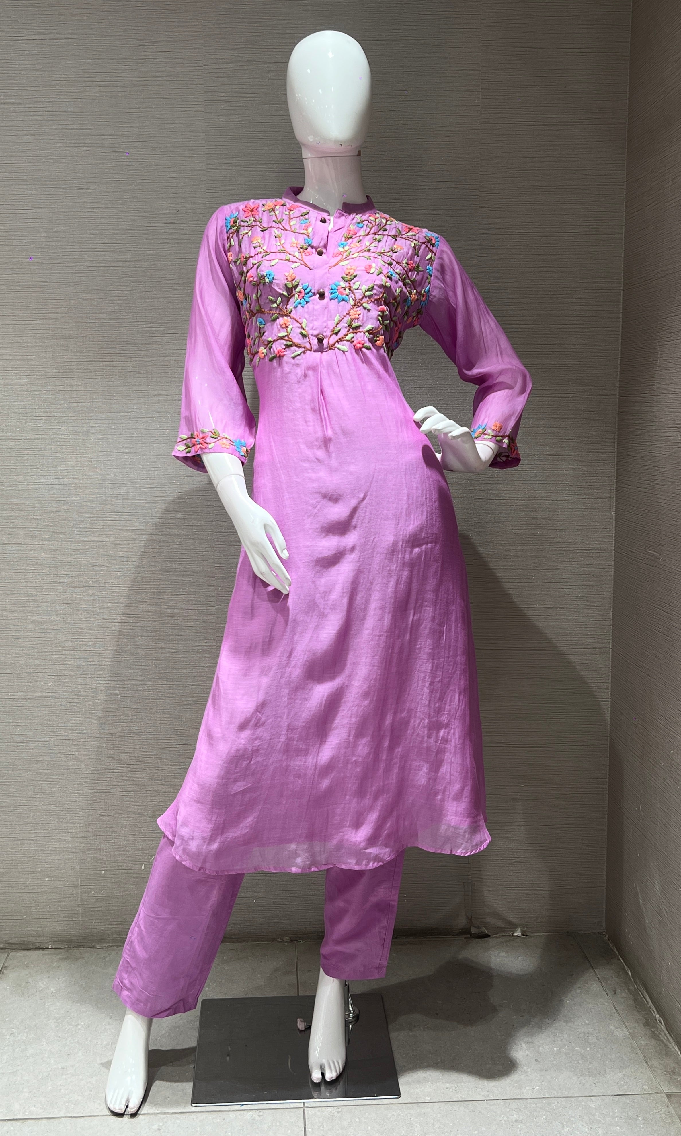 Lavender FLORAL MUL CHANDERI kurta set