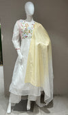 white embroidered kurta set with  sheer dupatta