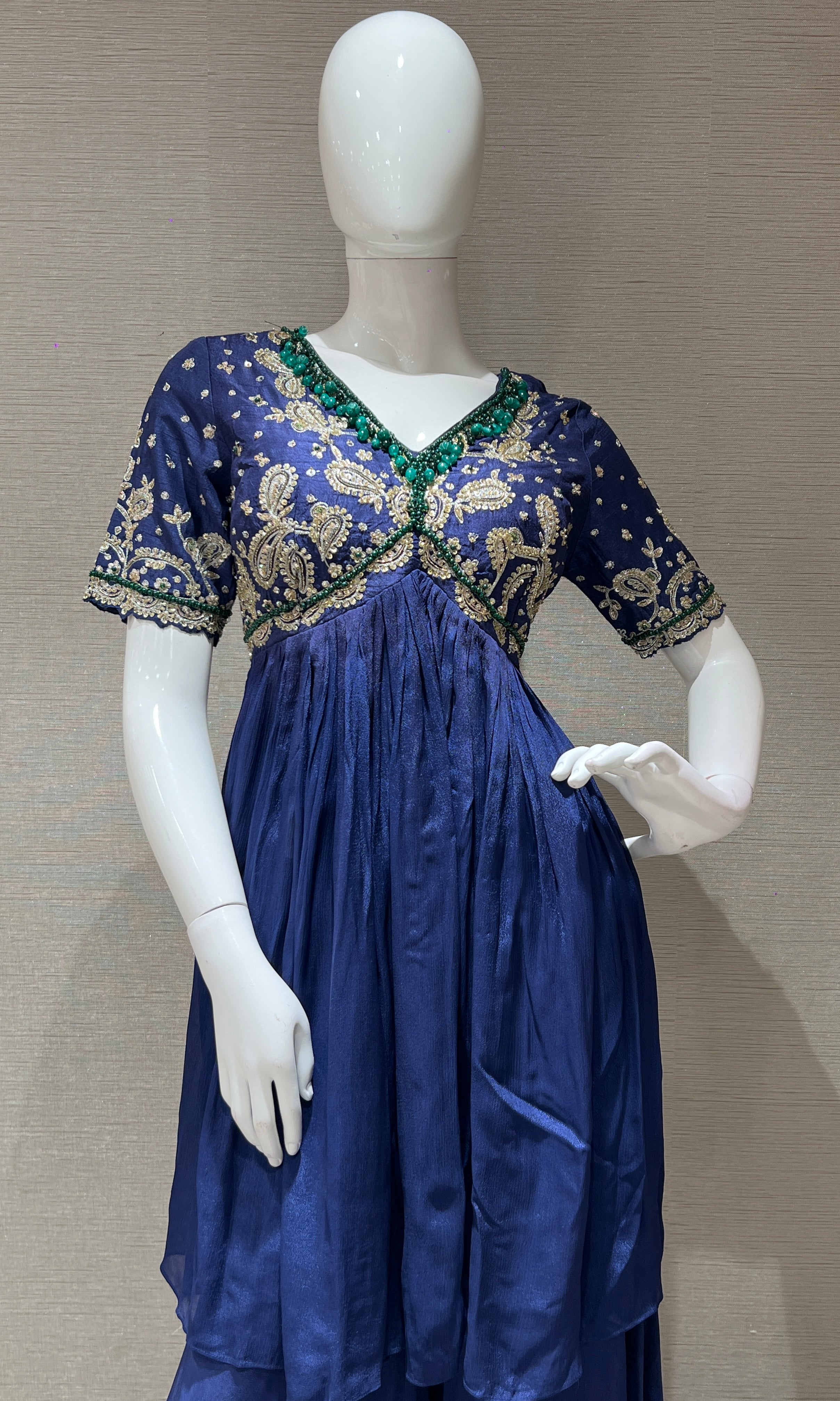 Blue embroidered peplum palazzo SET