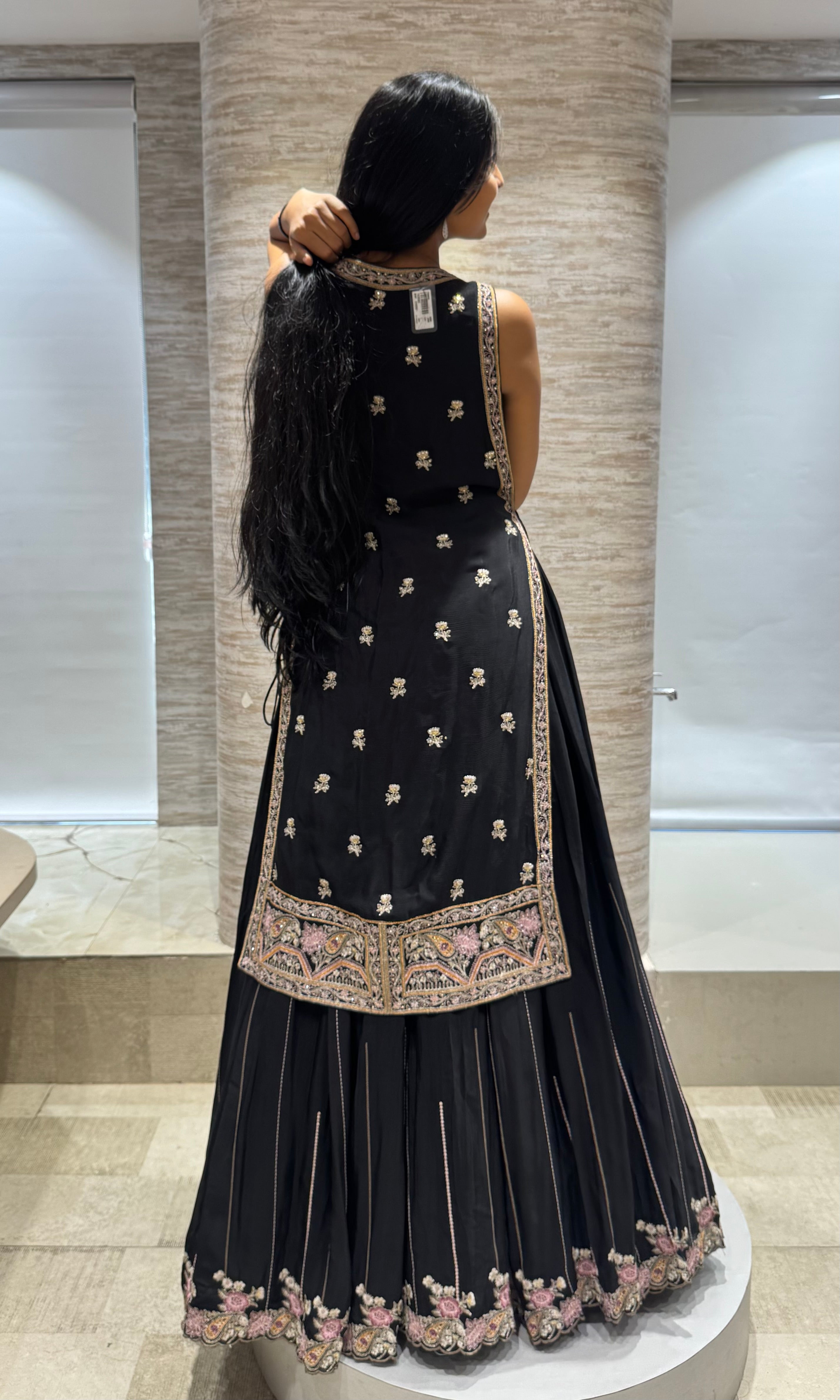 Black Embroidered Jacket Lehenga Set