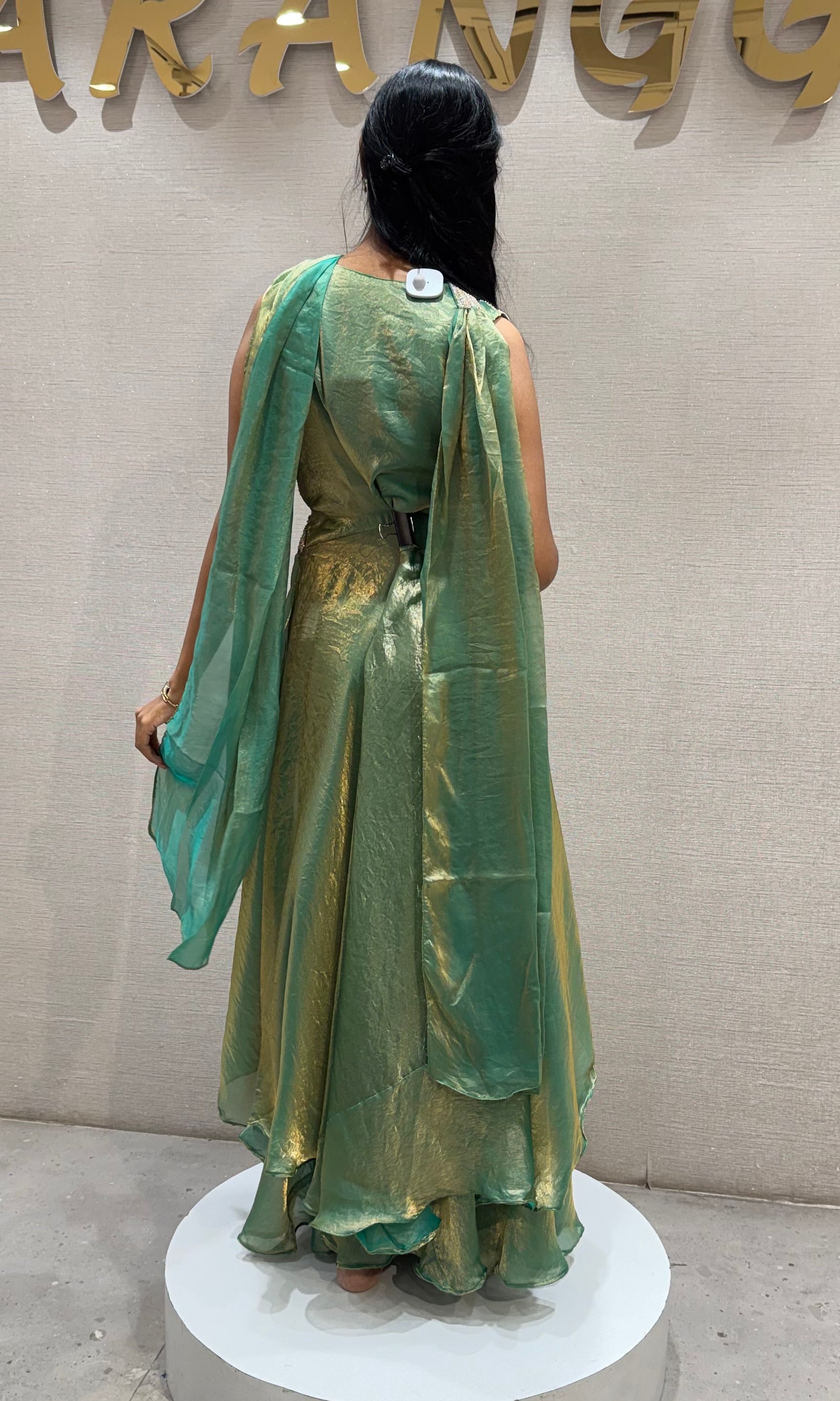 Rama Green Shimmer Tissue Palazzo Set