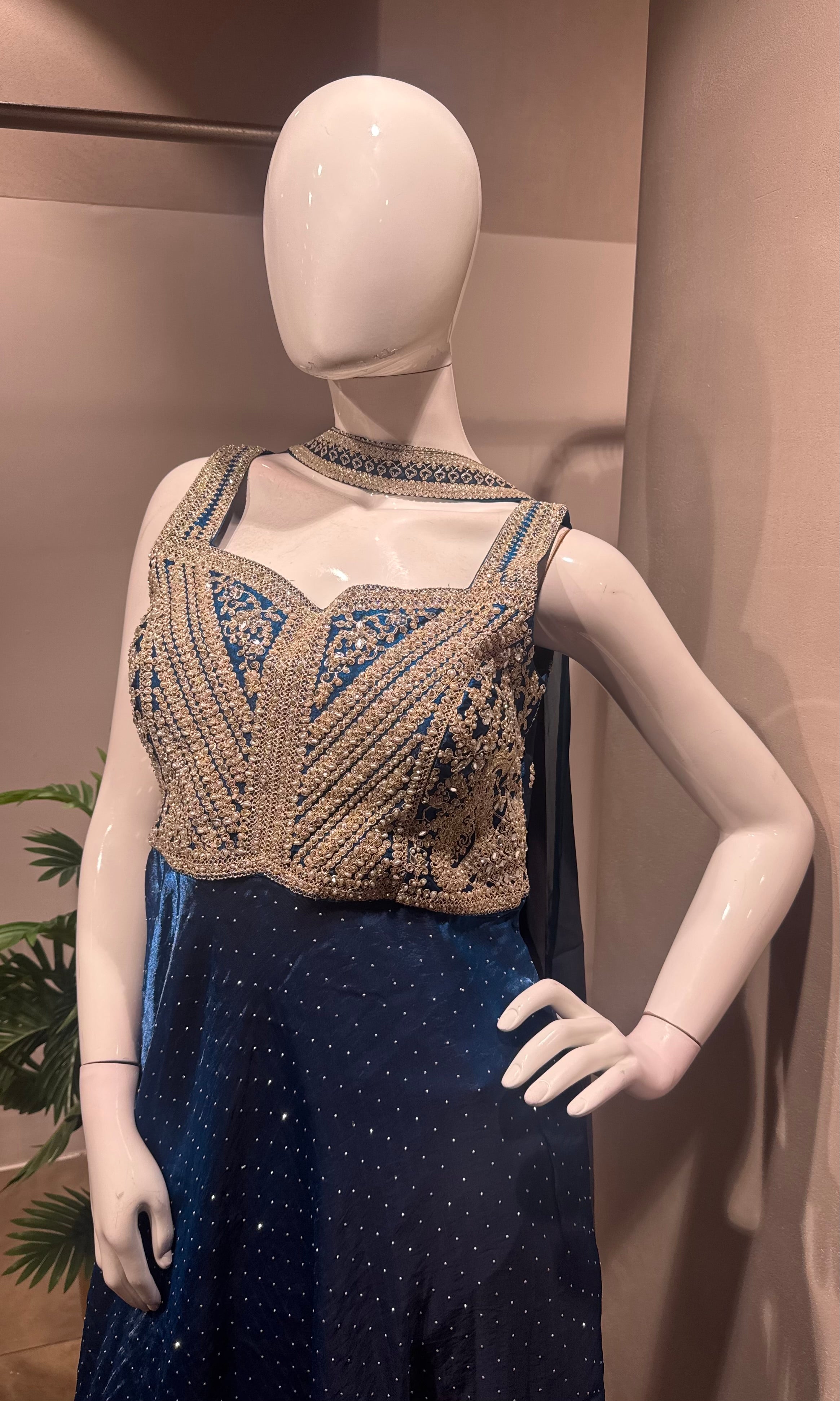 royal blue velvet Anarkali set