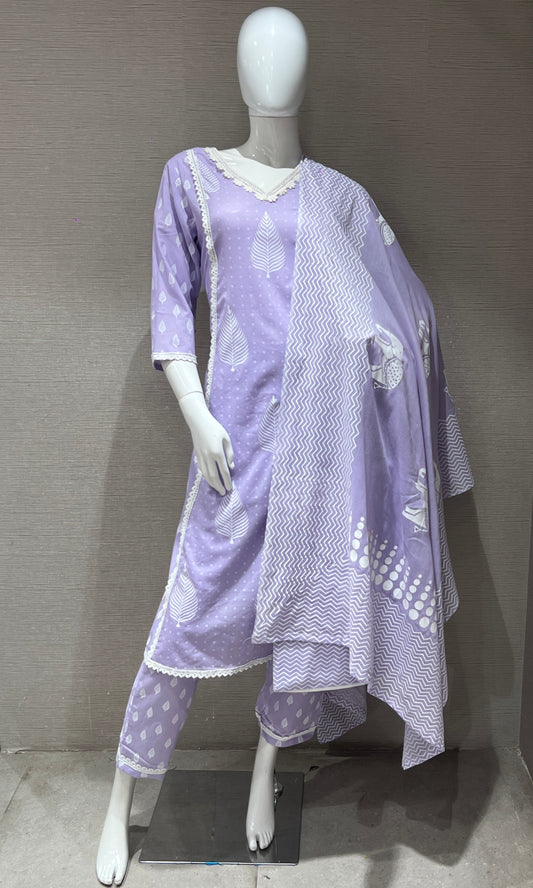 💜Light purple kurta set with bag💜 3223