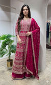 RANI PINK Embroidered front Slit anarkali set
