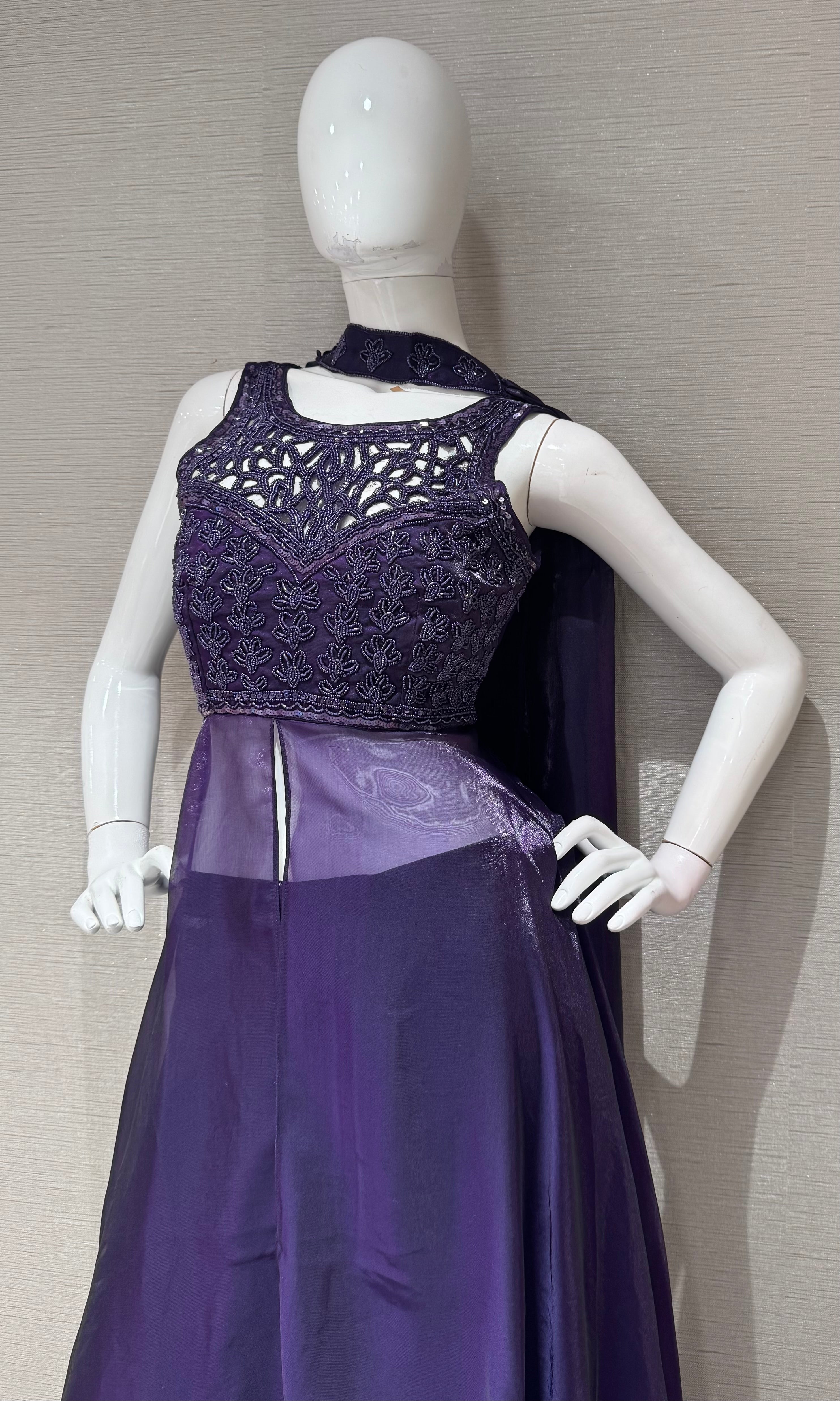 Deep Purple Lace Embroidered Palazzo set