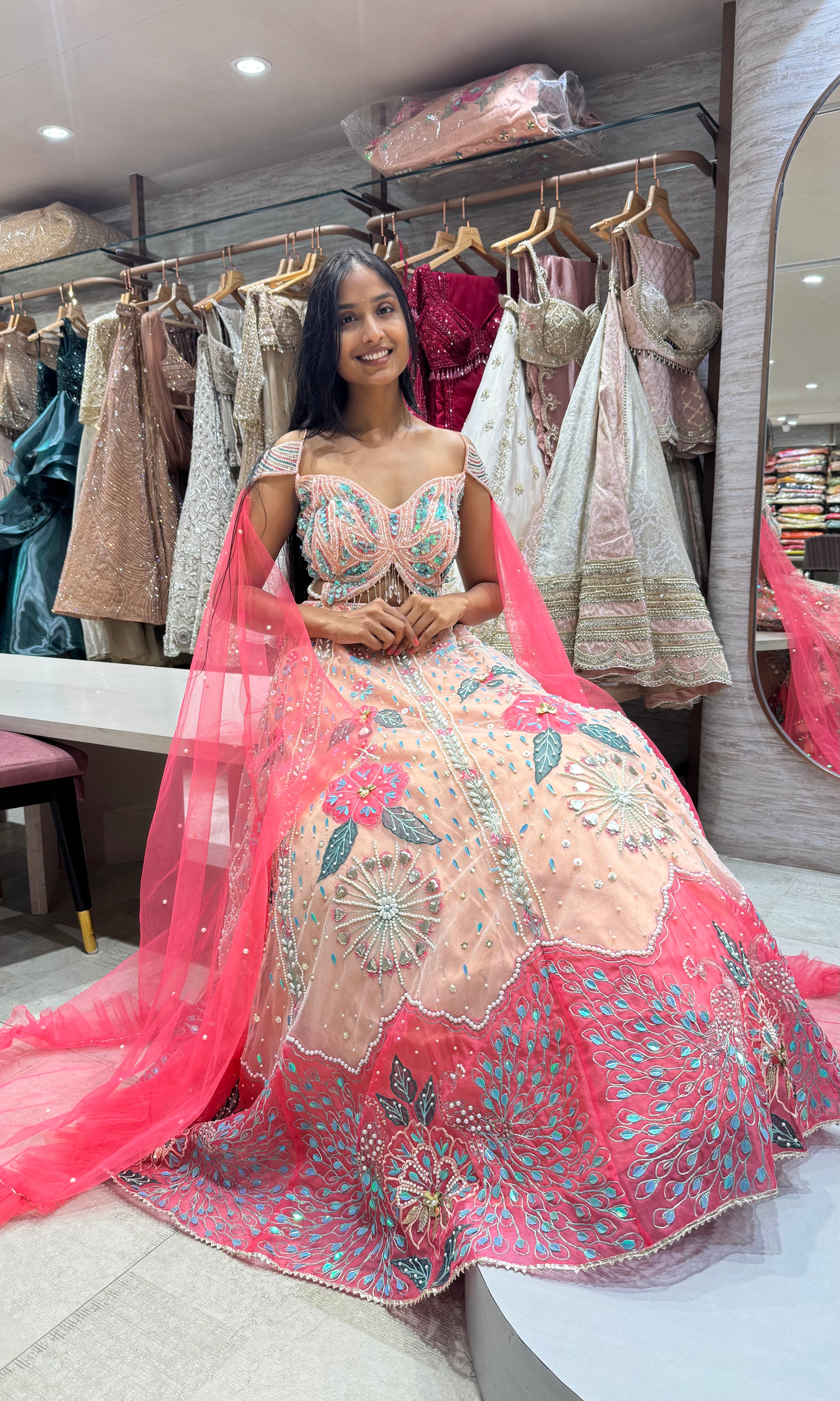 Peach BLOSSOM  EMBROIDERED LEHENGA