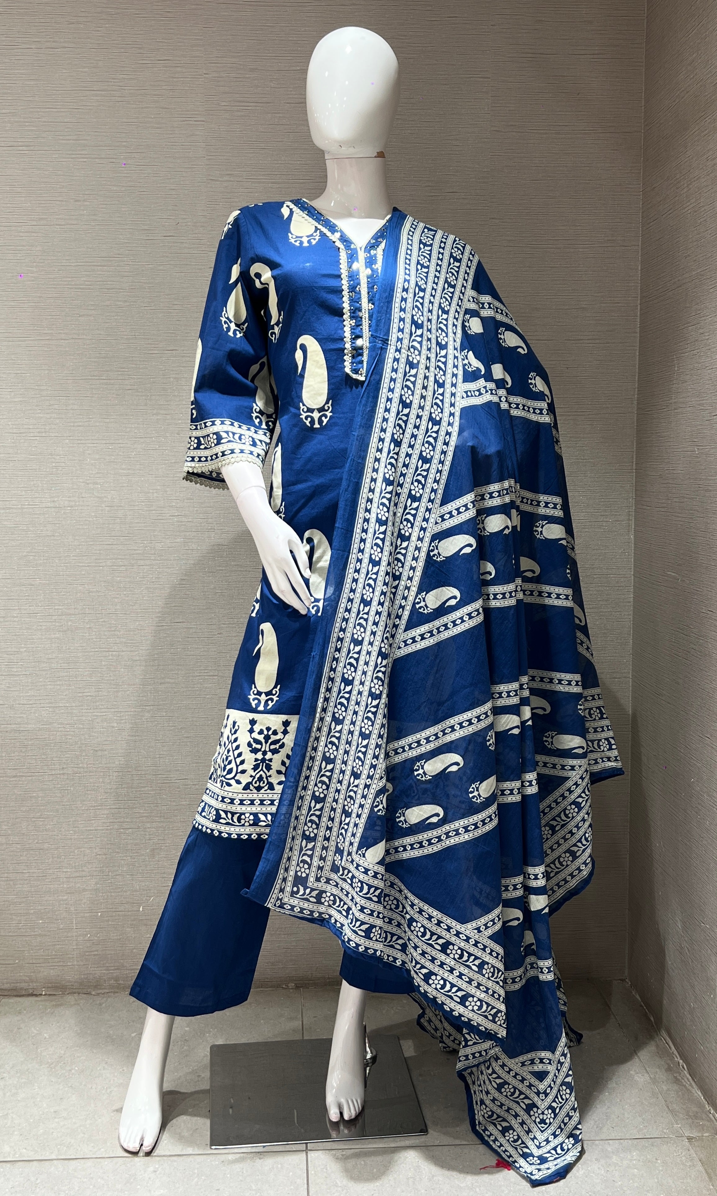 Blue EMBROIDERED PRINTED kurta set