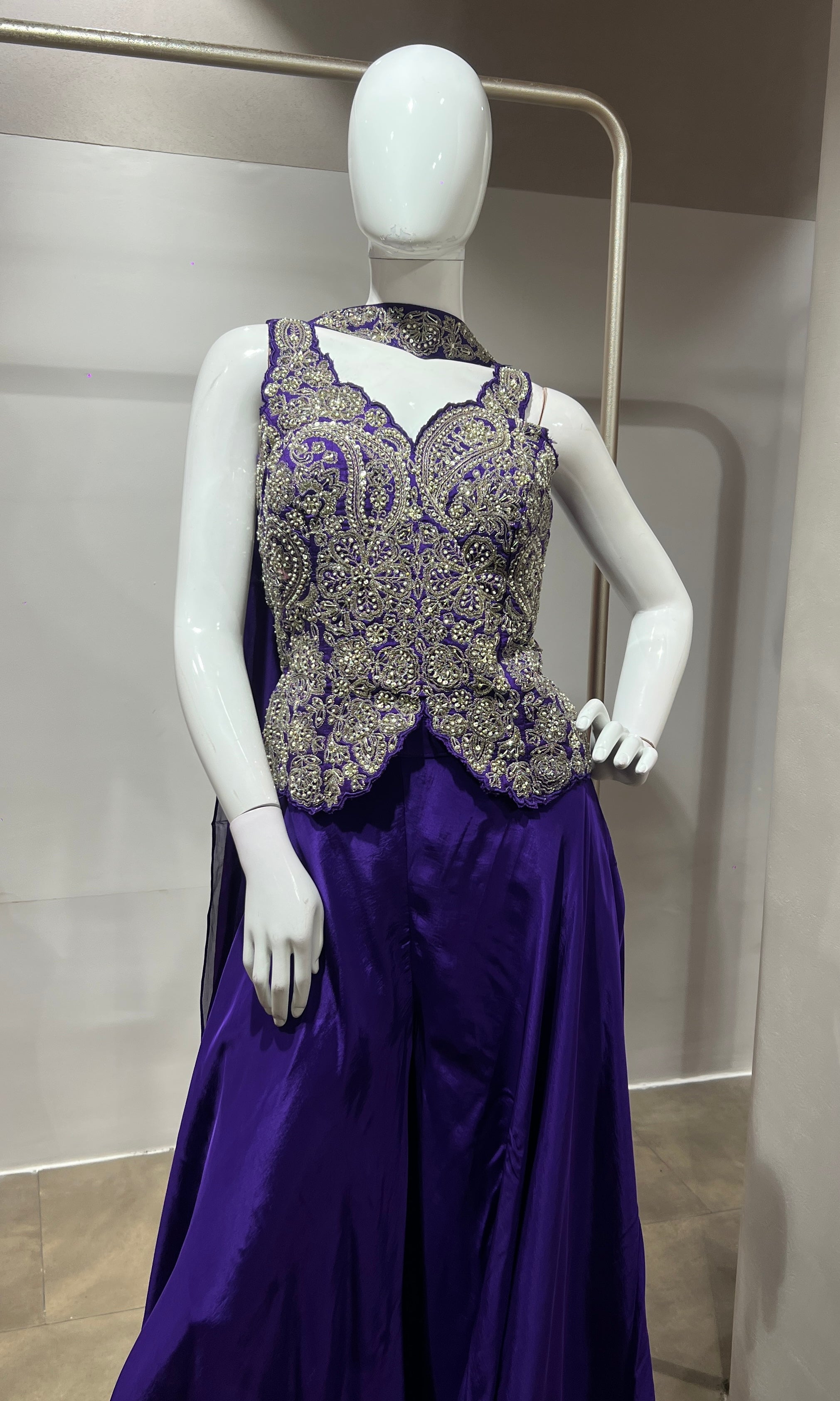 Purple Embroidered corset style palazzo set