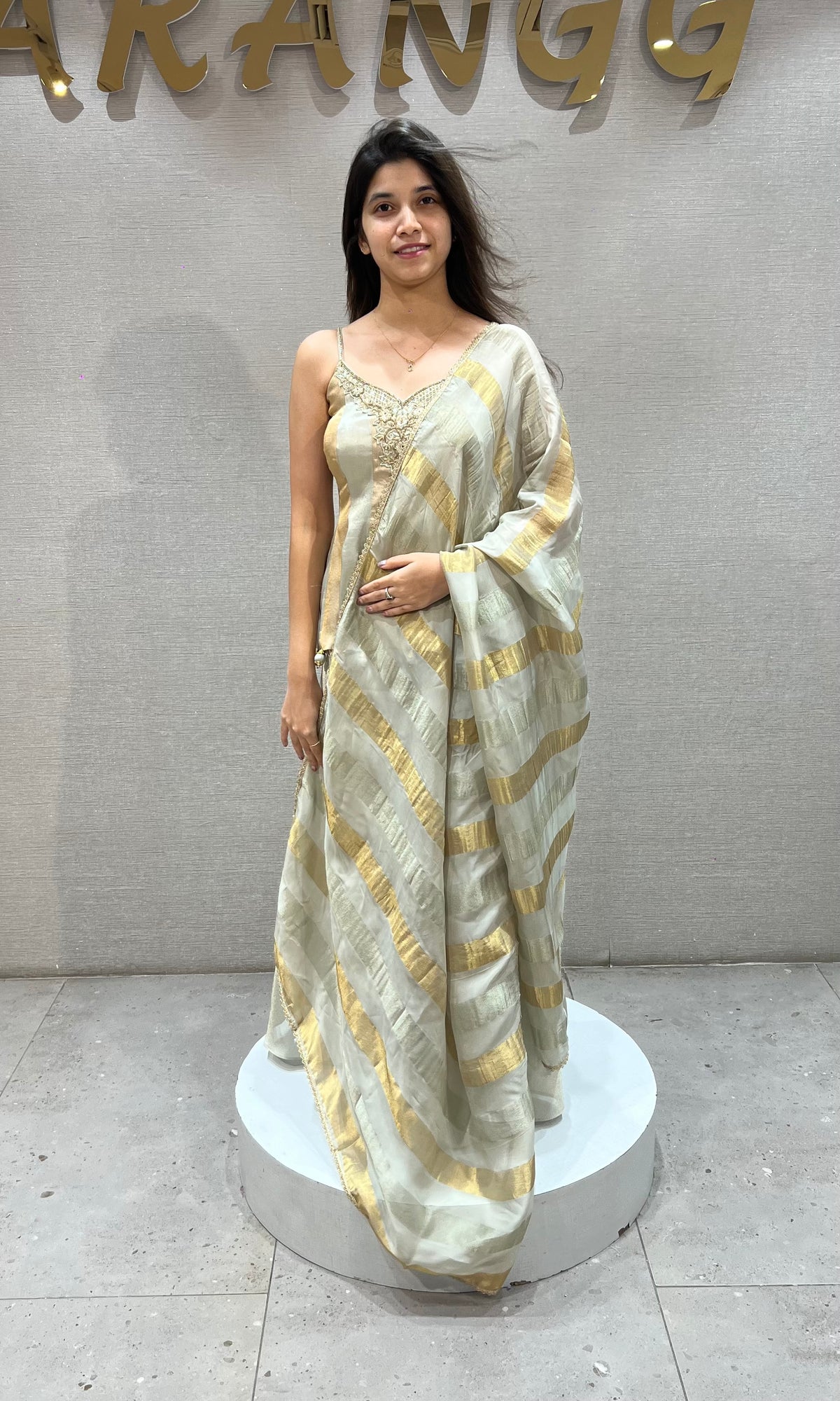 Grey GOLDEN TISSUE PEPLUM PALAZZO SET