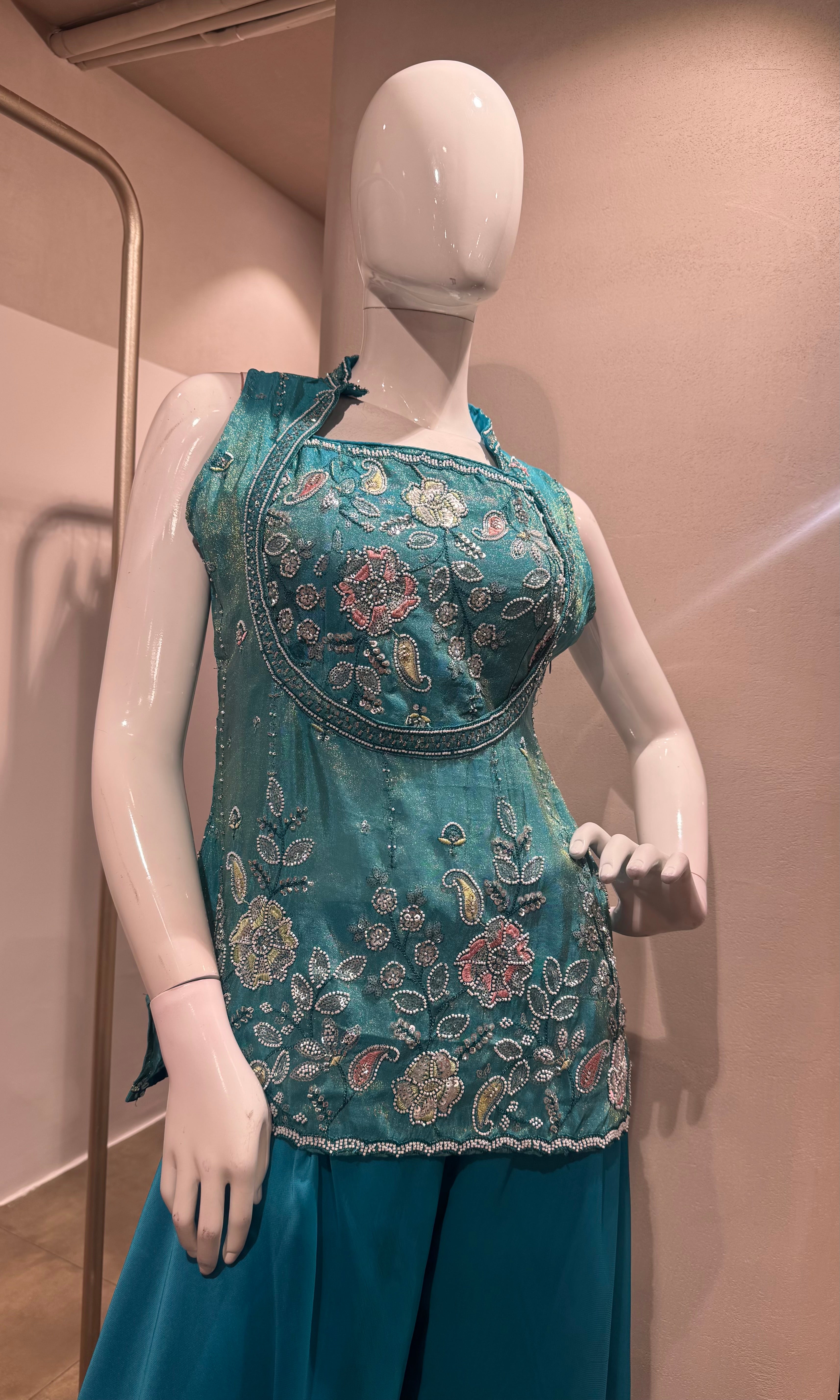 BLUE Embroidered PALAZZO Suit Set