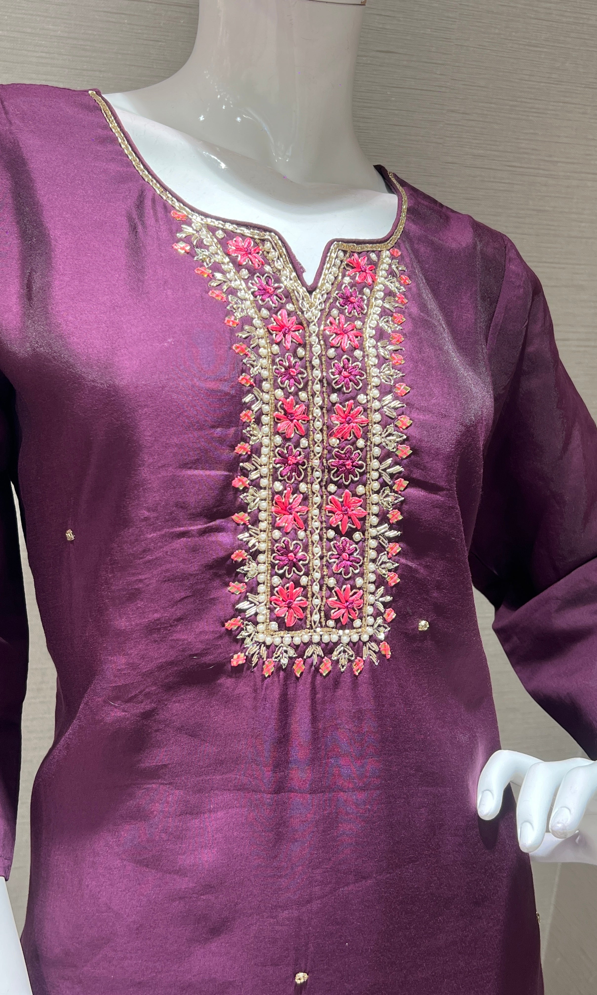 WINE EMBROIDERED KURTA SET