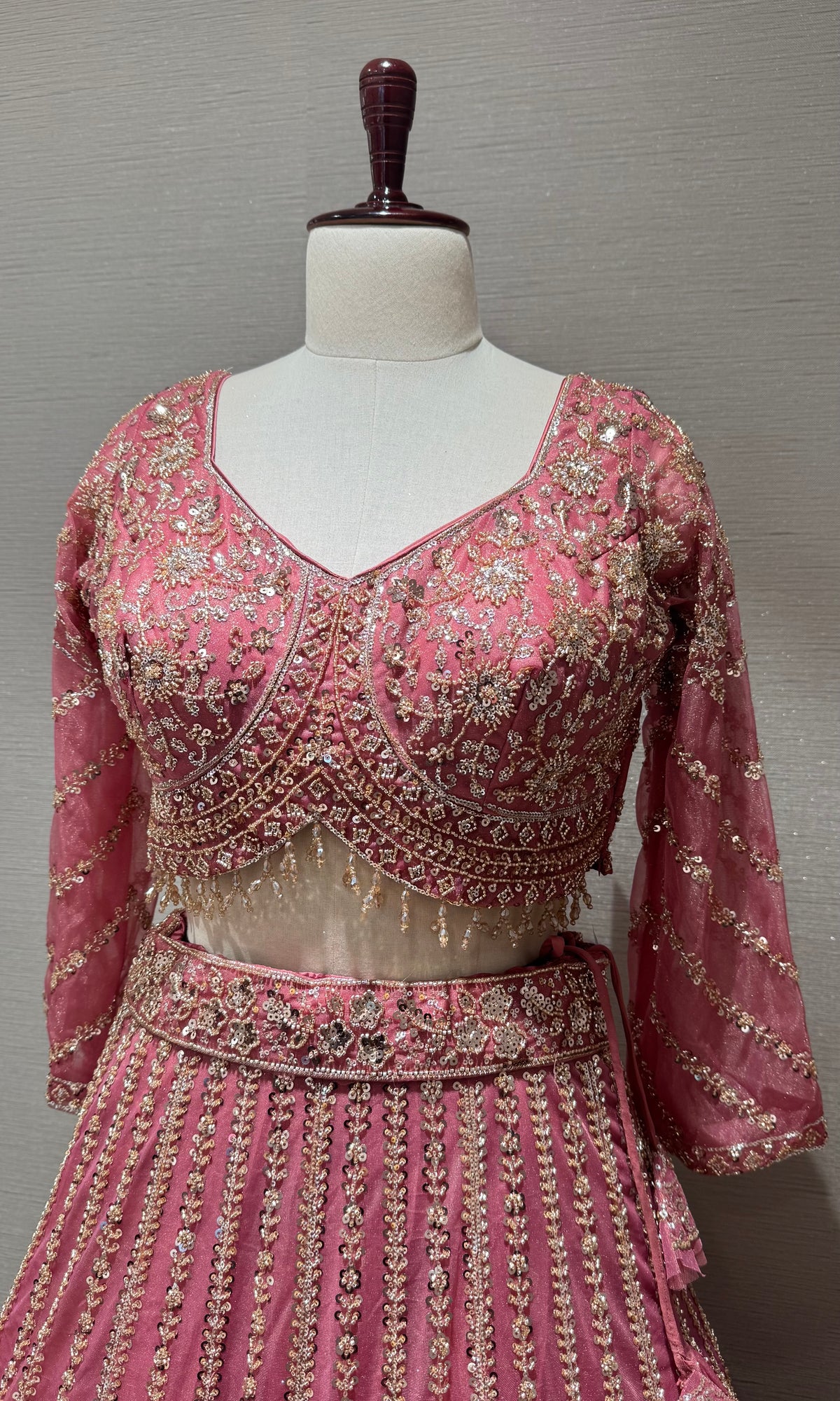 Rose Pink Intricate Embroidered Silk Lehenga Set