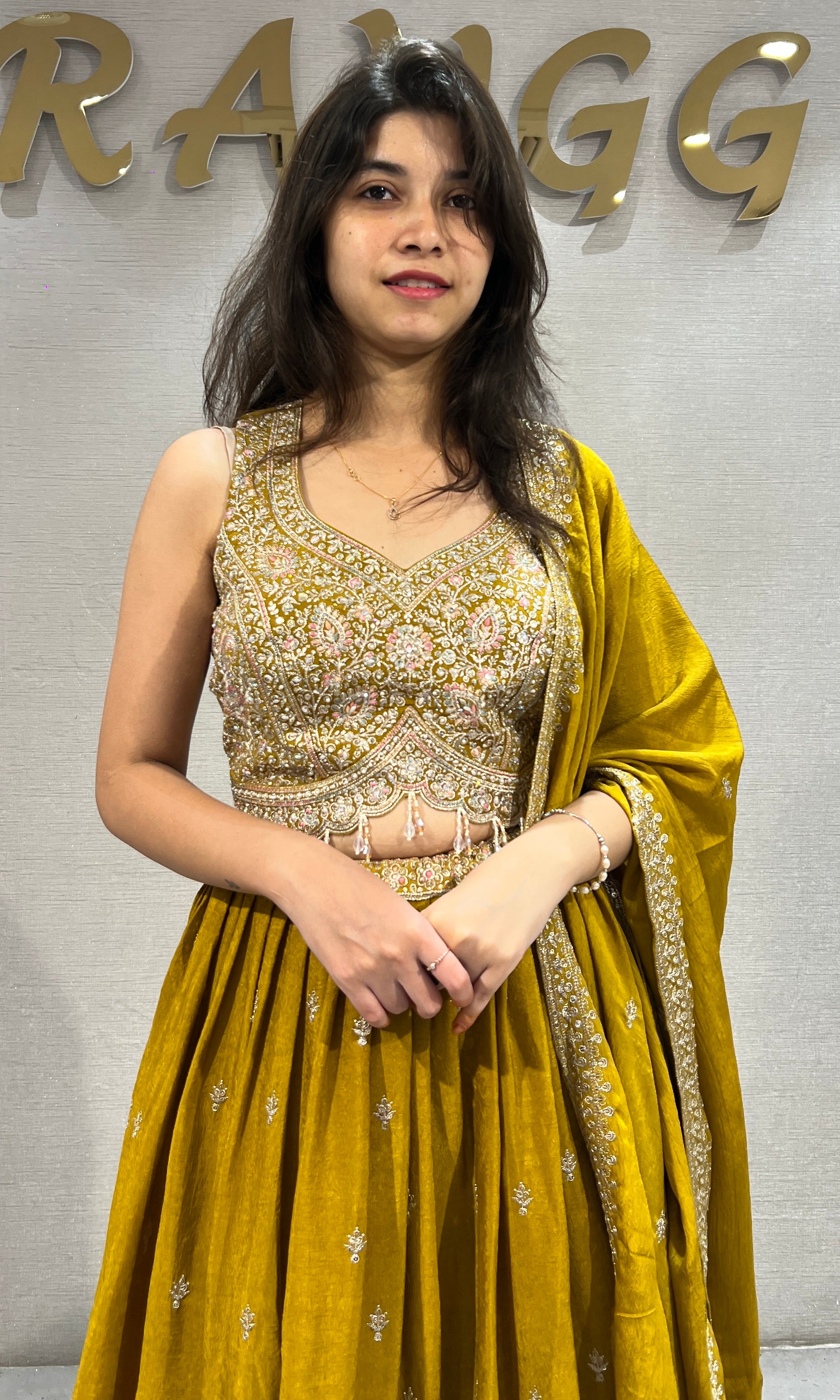 Mustard Lehenga Choli with Border Embroidery