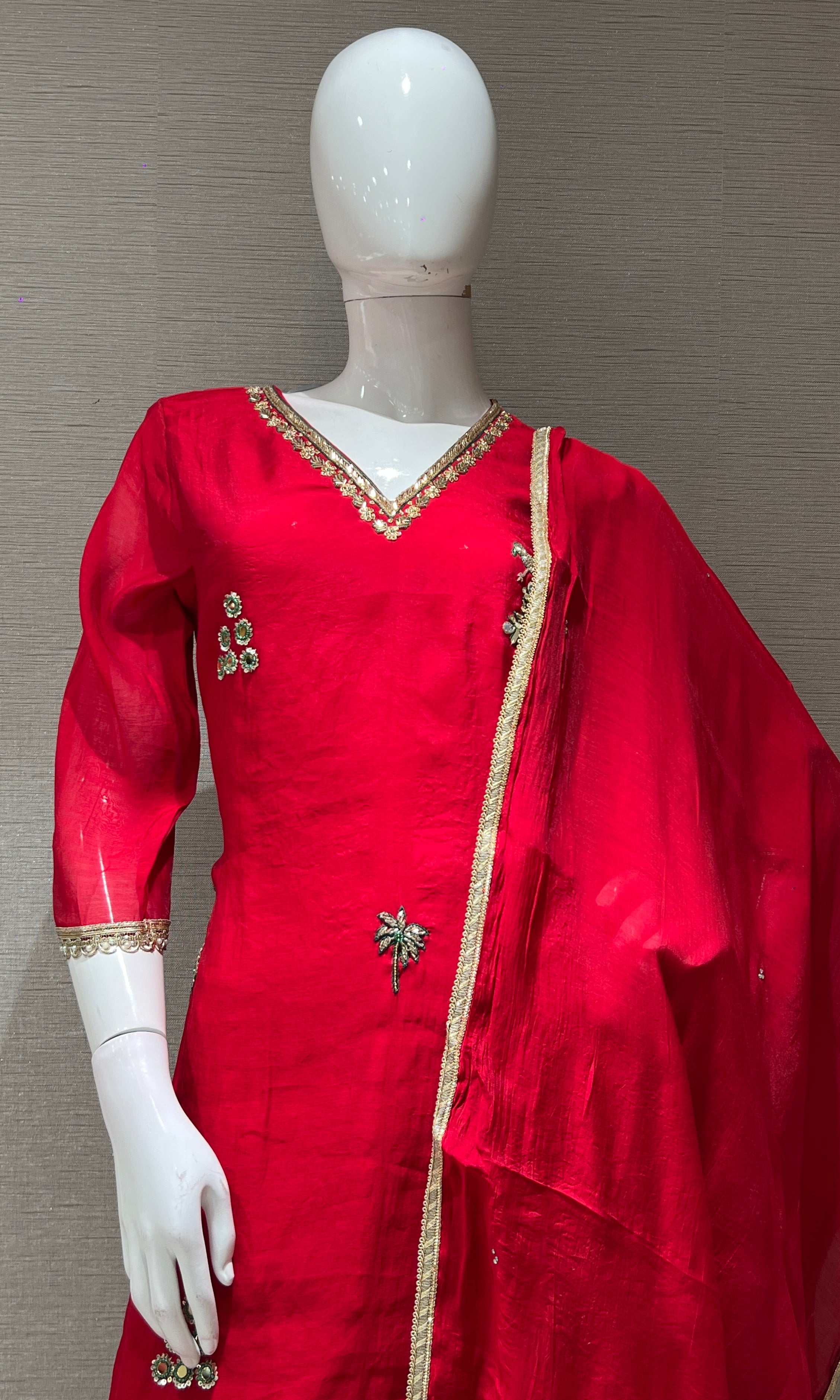Red KURTA SET WITH DUPATTA