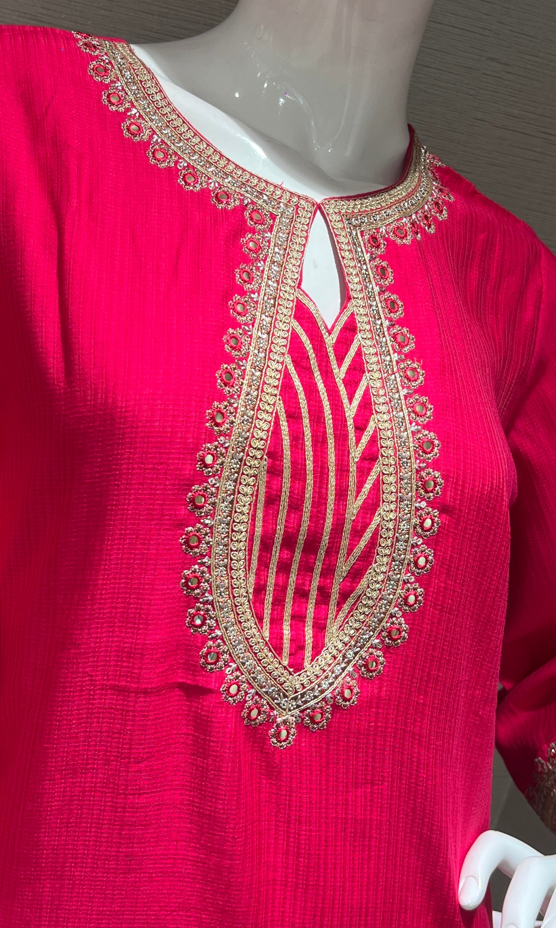 Rani pink gold embroidery kurta set