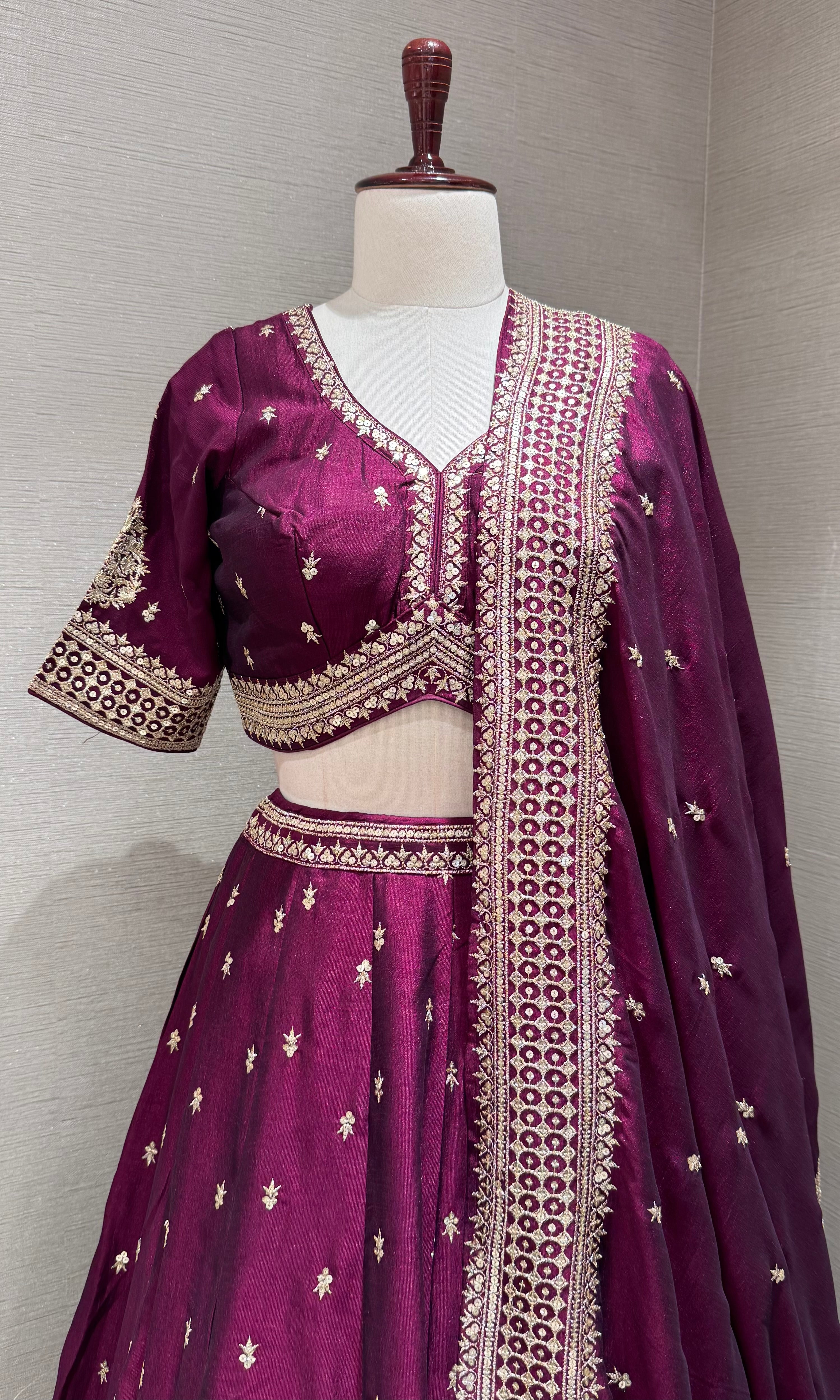 Royal Plum wine Lehenga Choli with Zari Borders