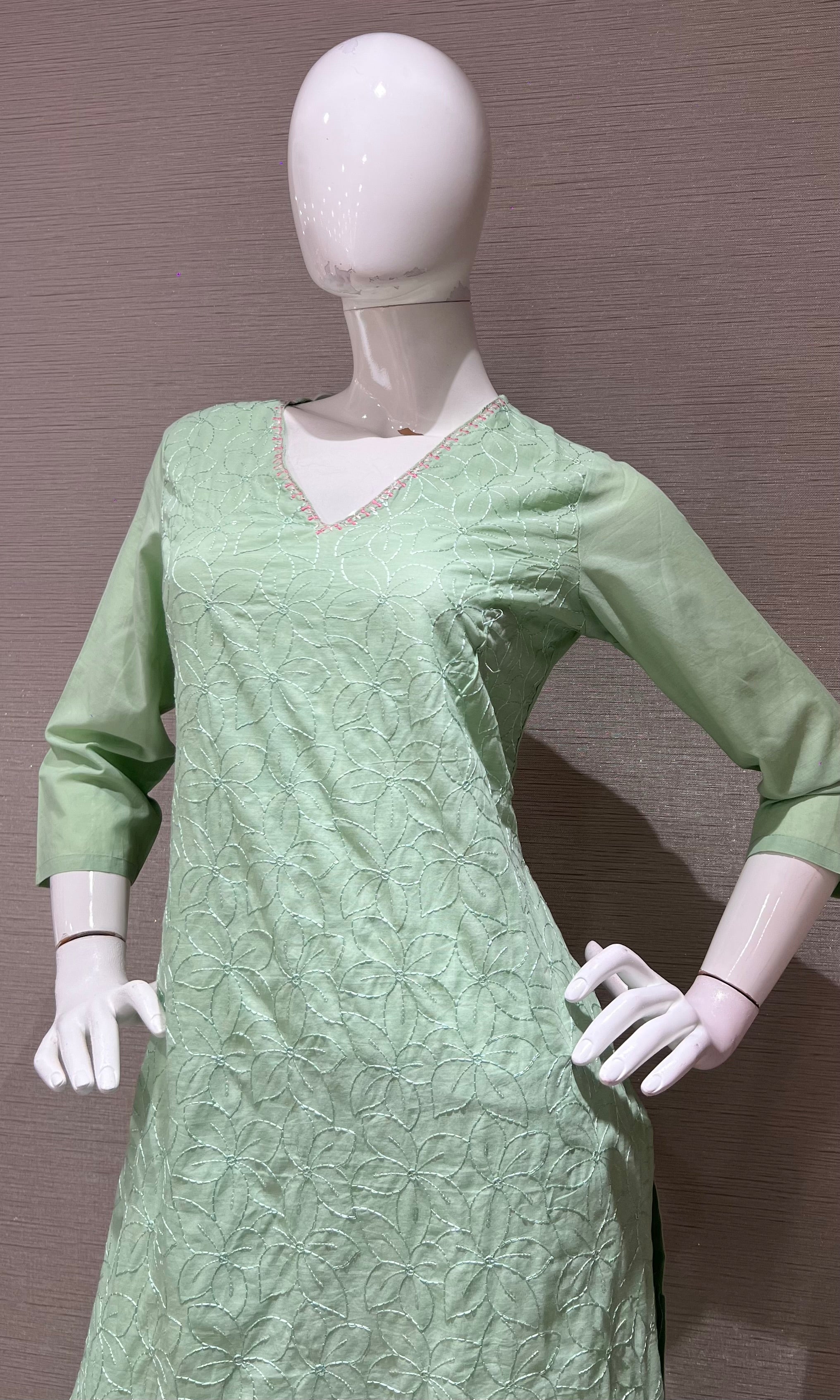 Pista Green Floral Kurta Set with Matching Dupatta