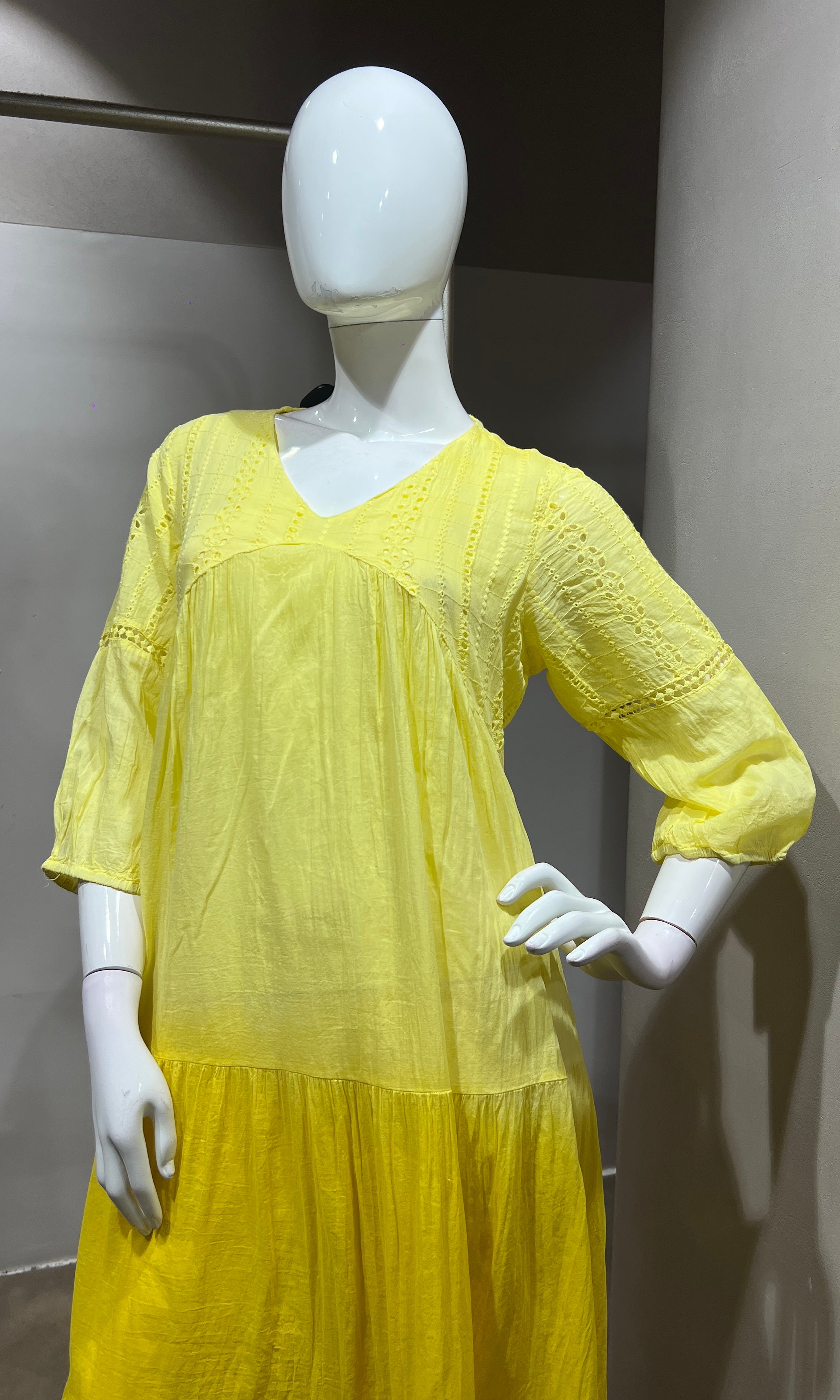 Sunshine Yellow Ombre Tiered Midi Dress