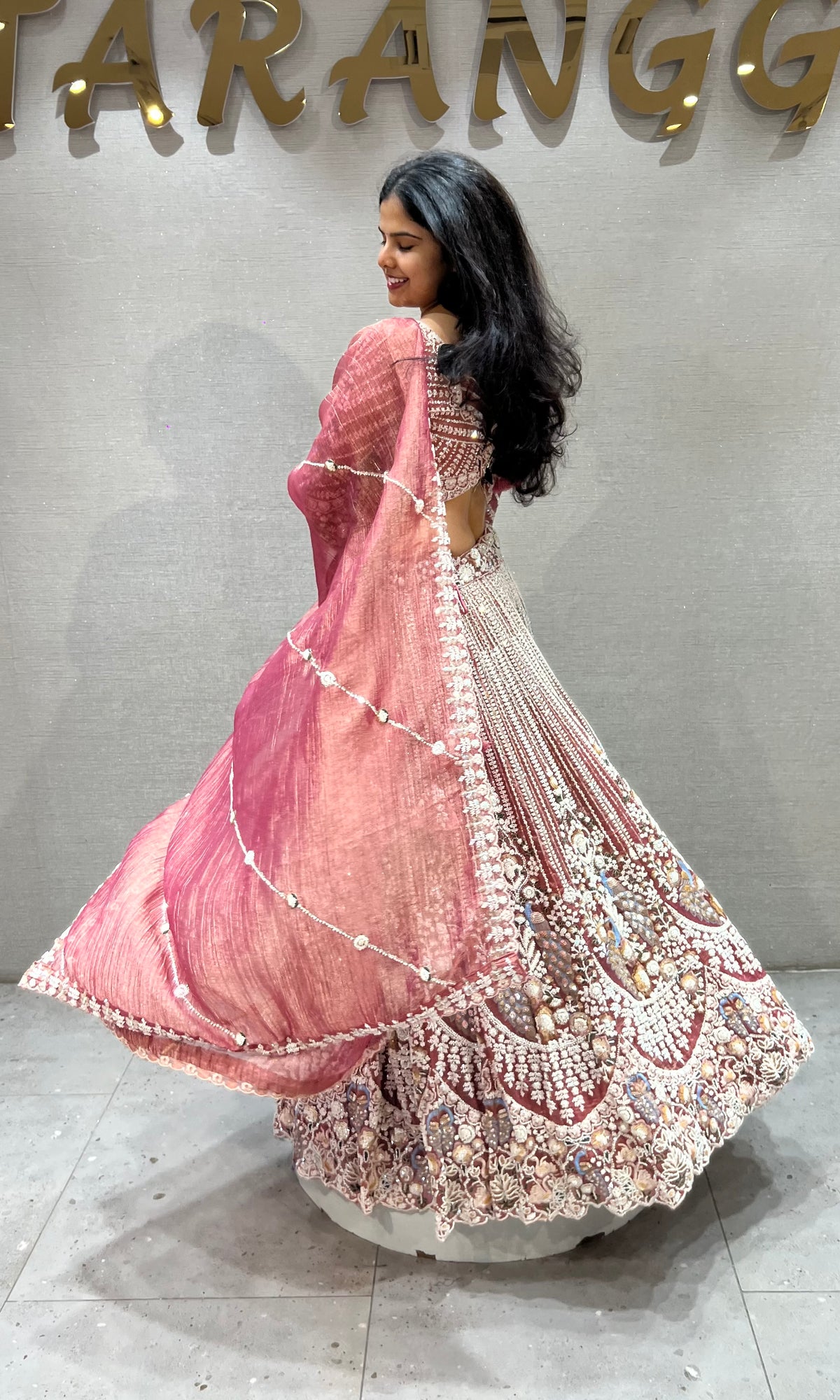 Light Pink Floral silk Embroidered Bridal Lehenga Set with Dupatta