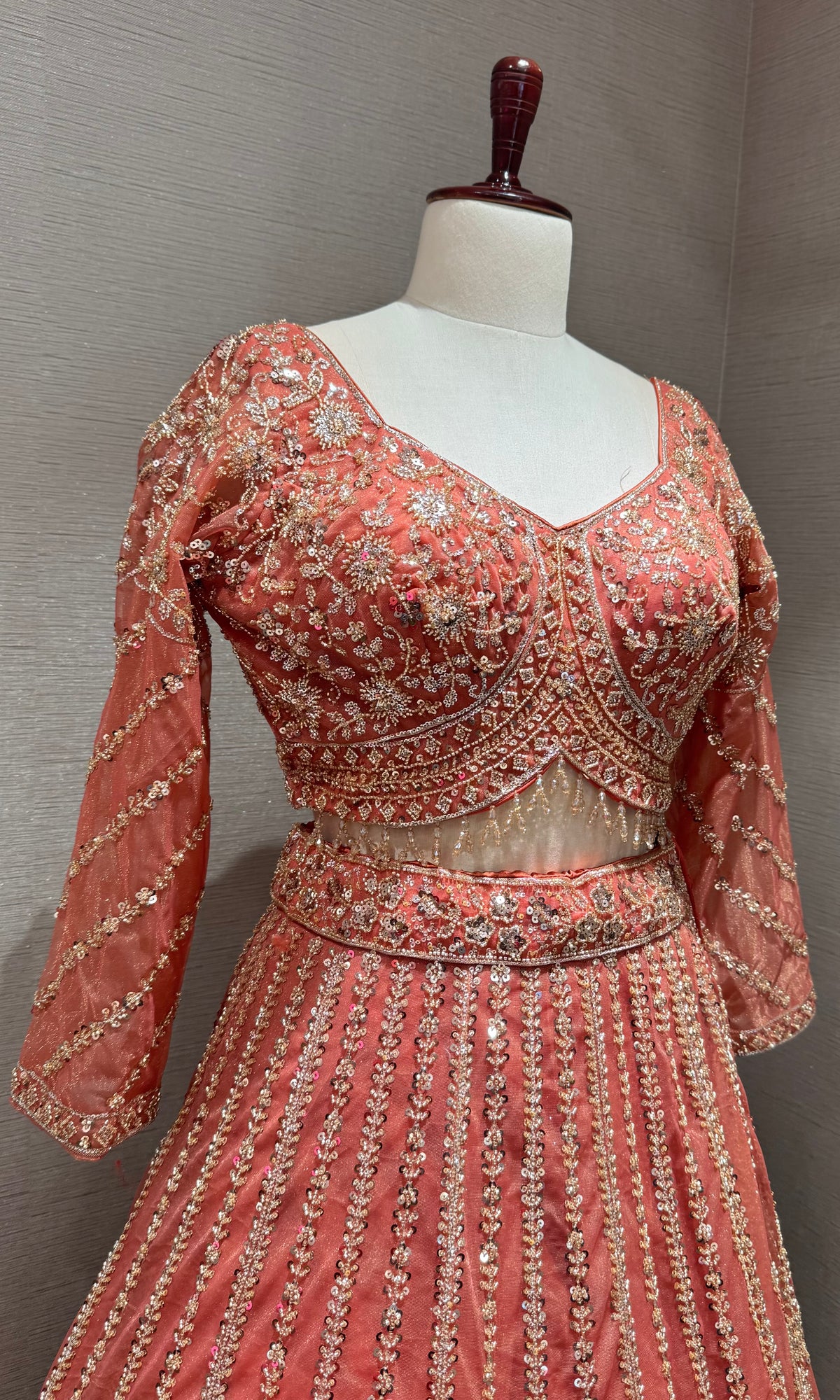 Rust Intricate Embroidered Lehenga Set
