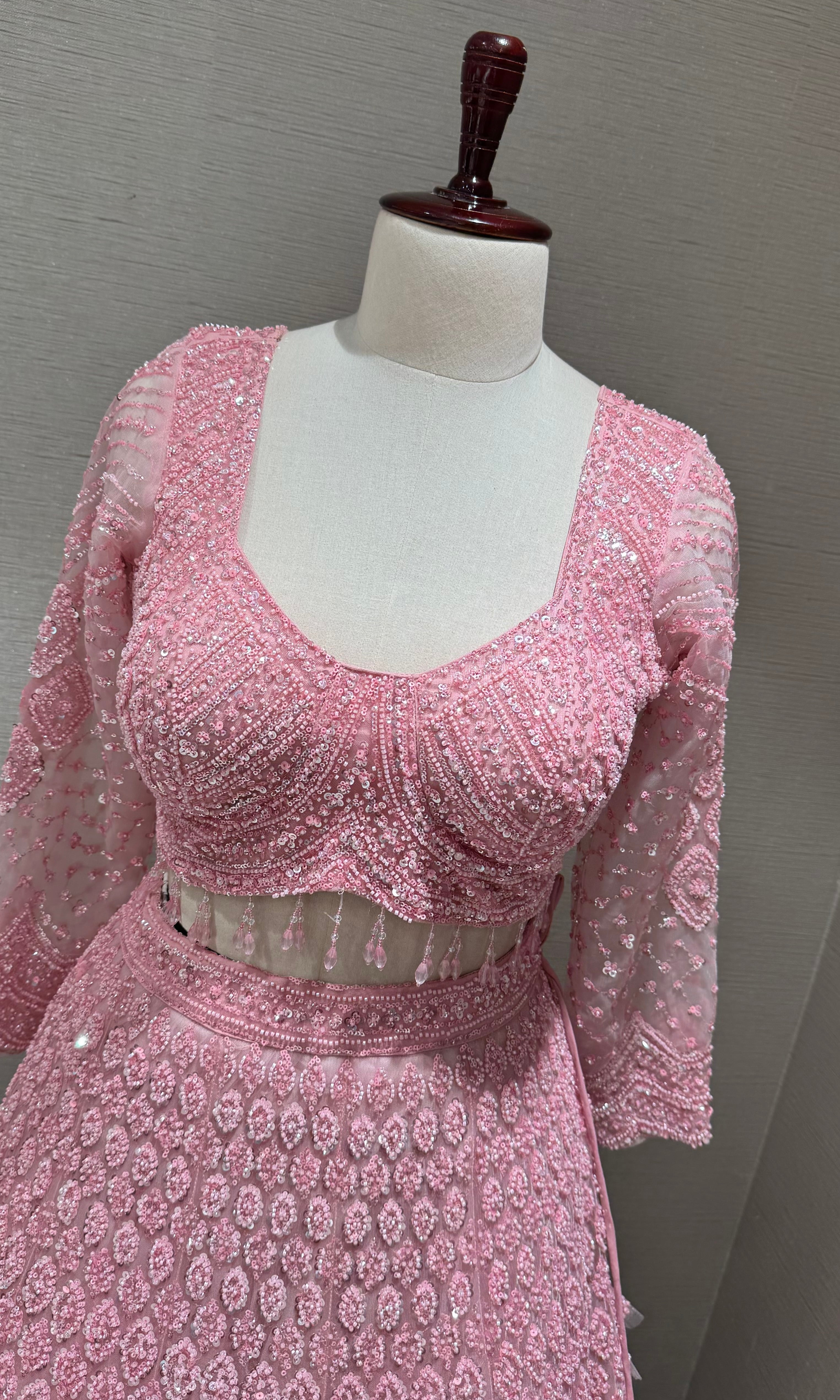 Pastel Pink Monochromatic Embroidered Bridal Lehenga