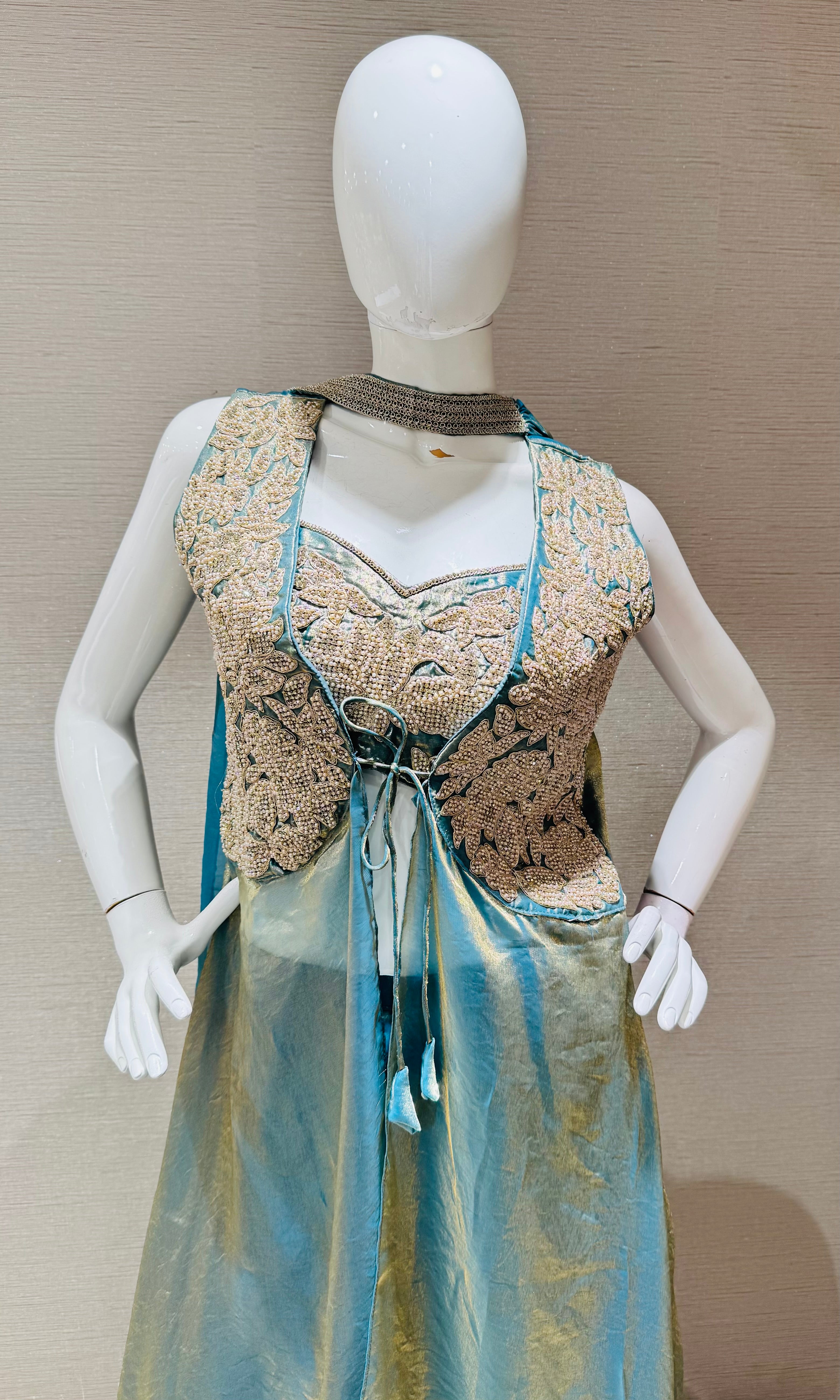 Sea Blue A-Line Shimmer Tissue Palazzo Set