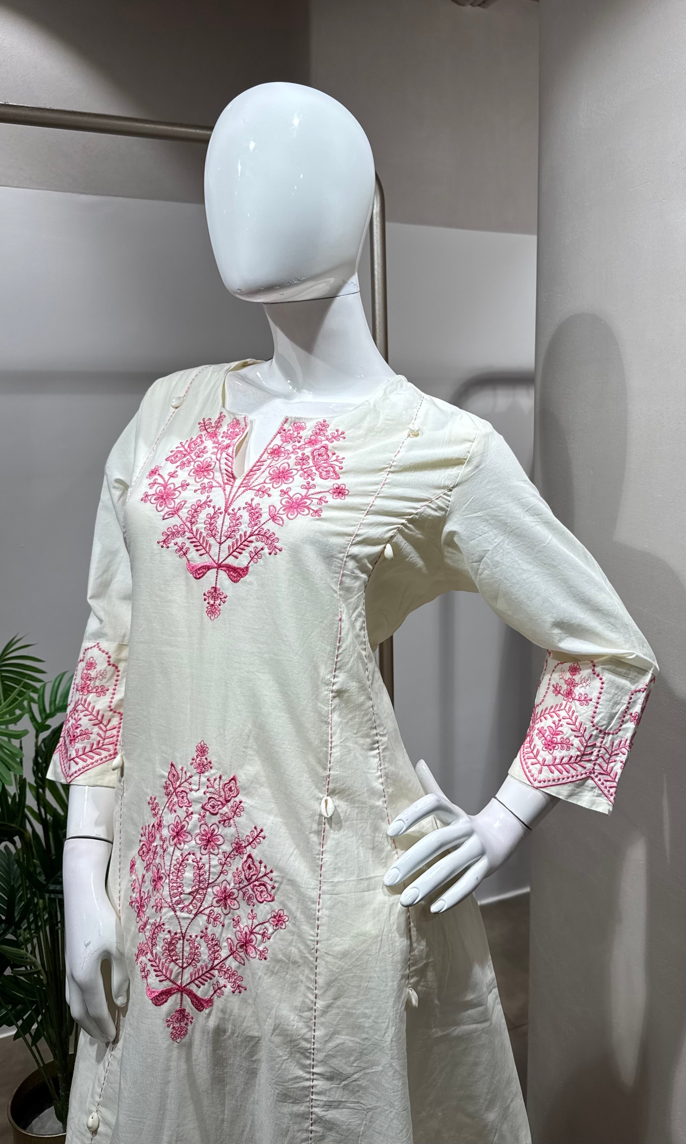 Pink and white Embroidered kurta set